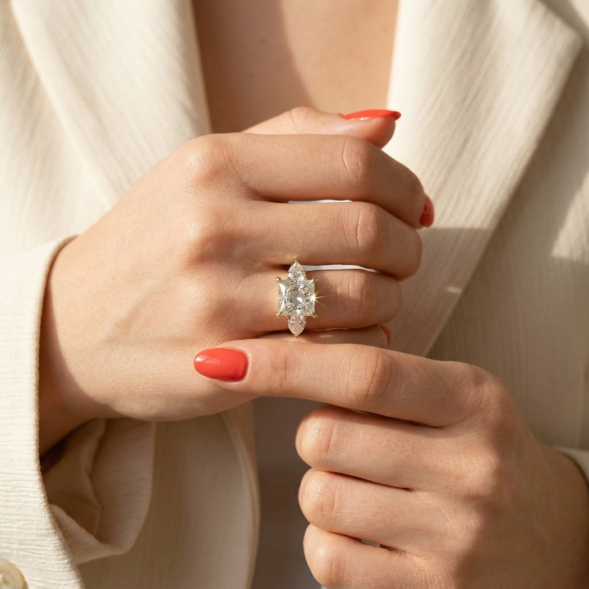 4 Carat E/VVS Princess Cut Three Stone Lab Grown Diamond Engagement Ring