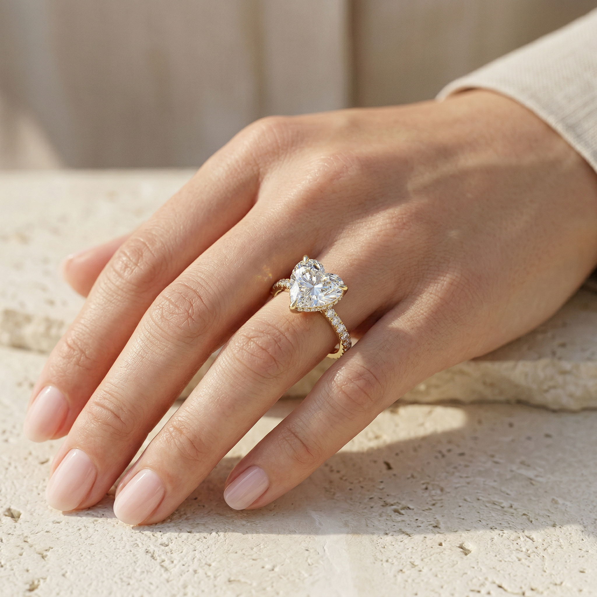 3 Carat E VVS Heart Cut Hidden Halo Lab Grown Diamond Engagement Ring