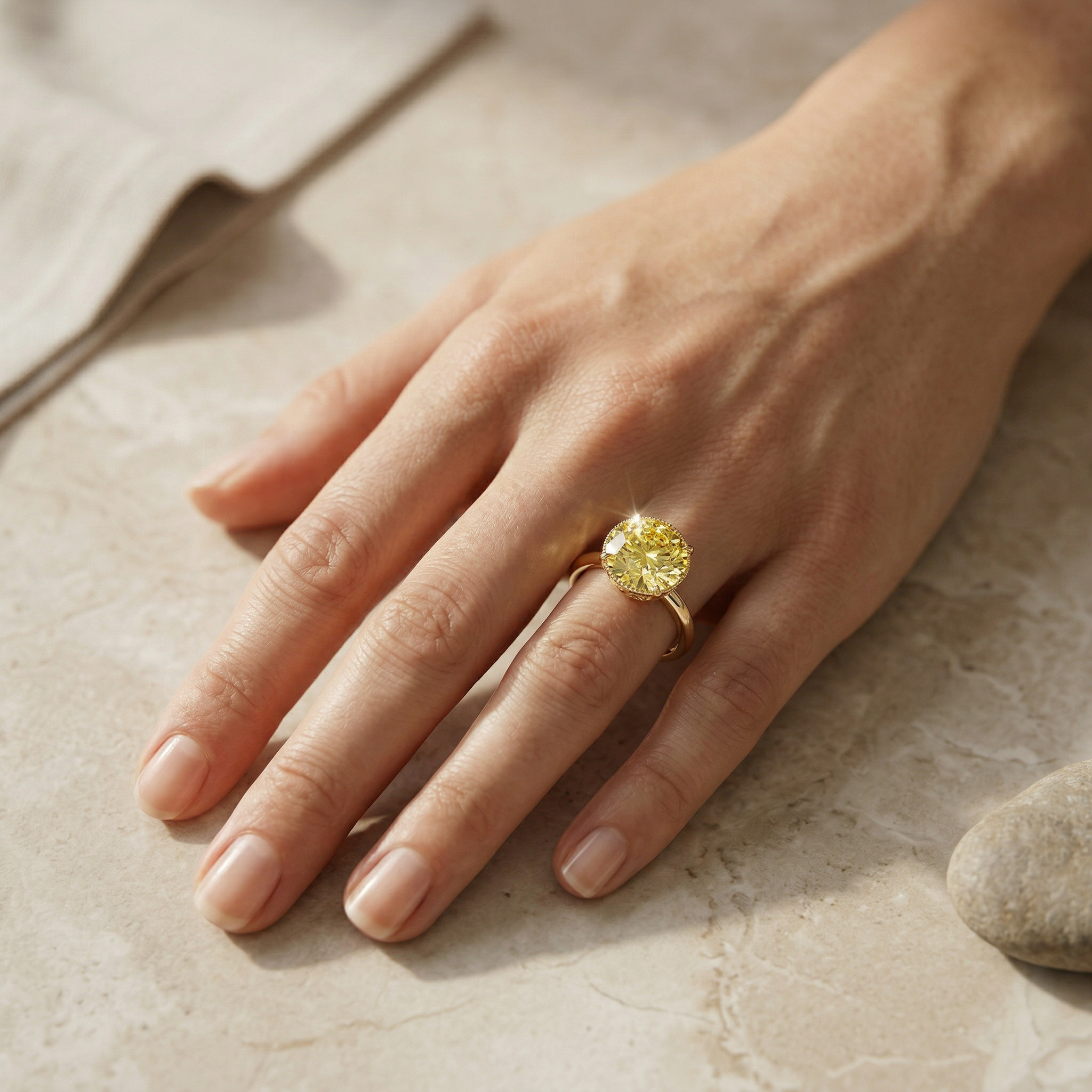 3ct Canary Yellow Round Cut Hidden Halo Lab Grown Diamond Engagement Ring