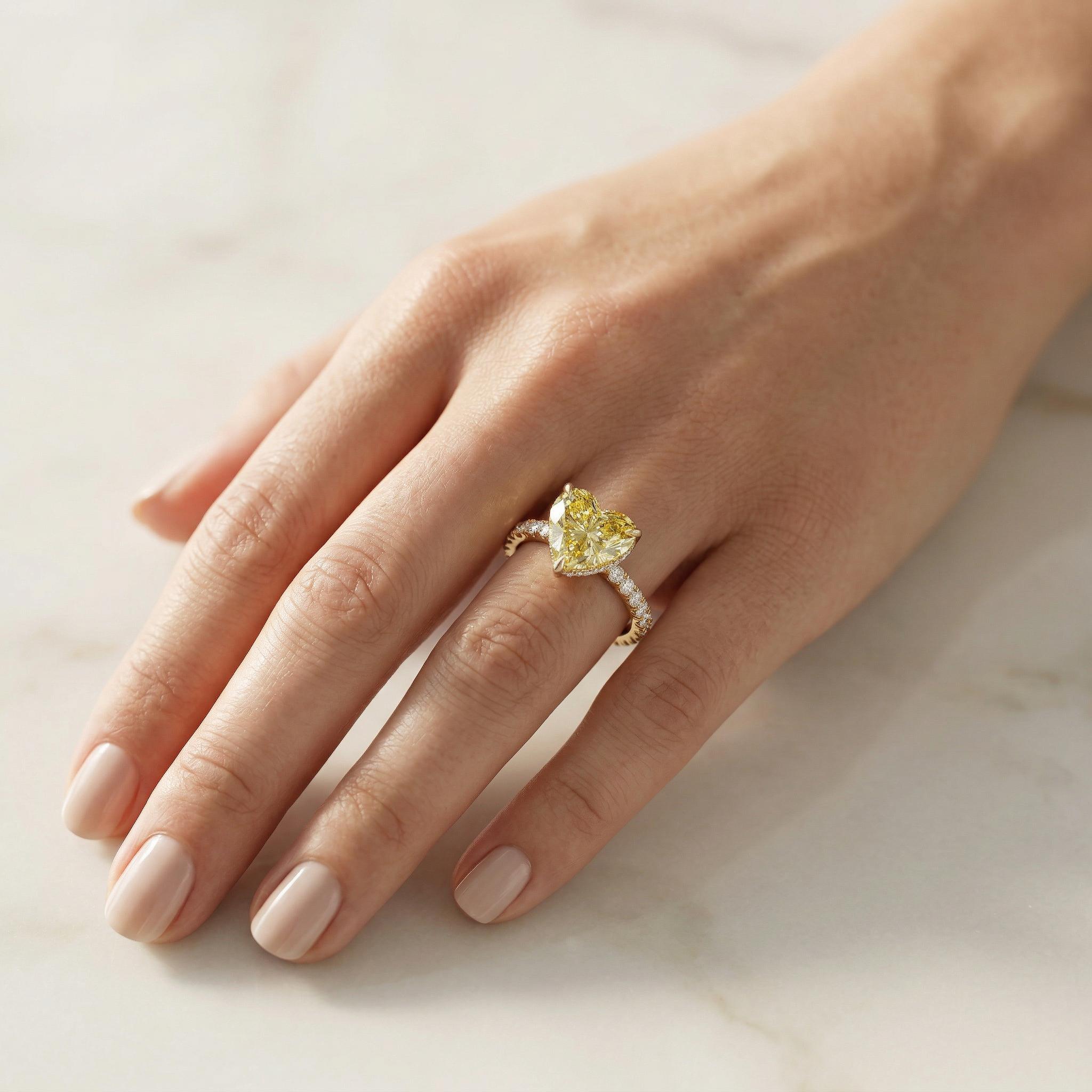 3 Carat Fancy Yellow Heart Cut Hidden Halo Lab Grown Diamond Engagement Ring