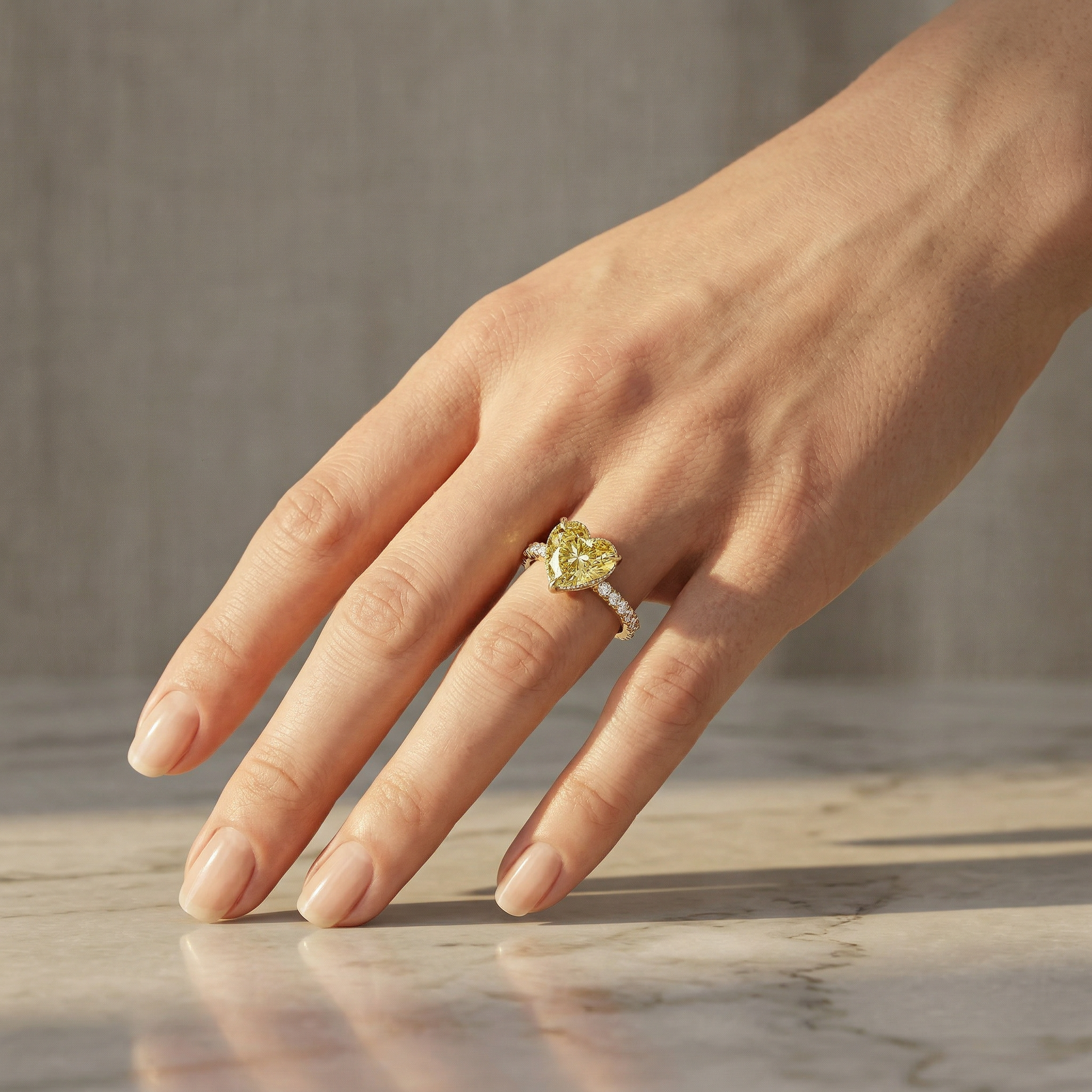 3 Carat Fancy Yellow Heart Cut Hidden Halo Lab Grown Diamond Engagement Ring