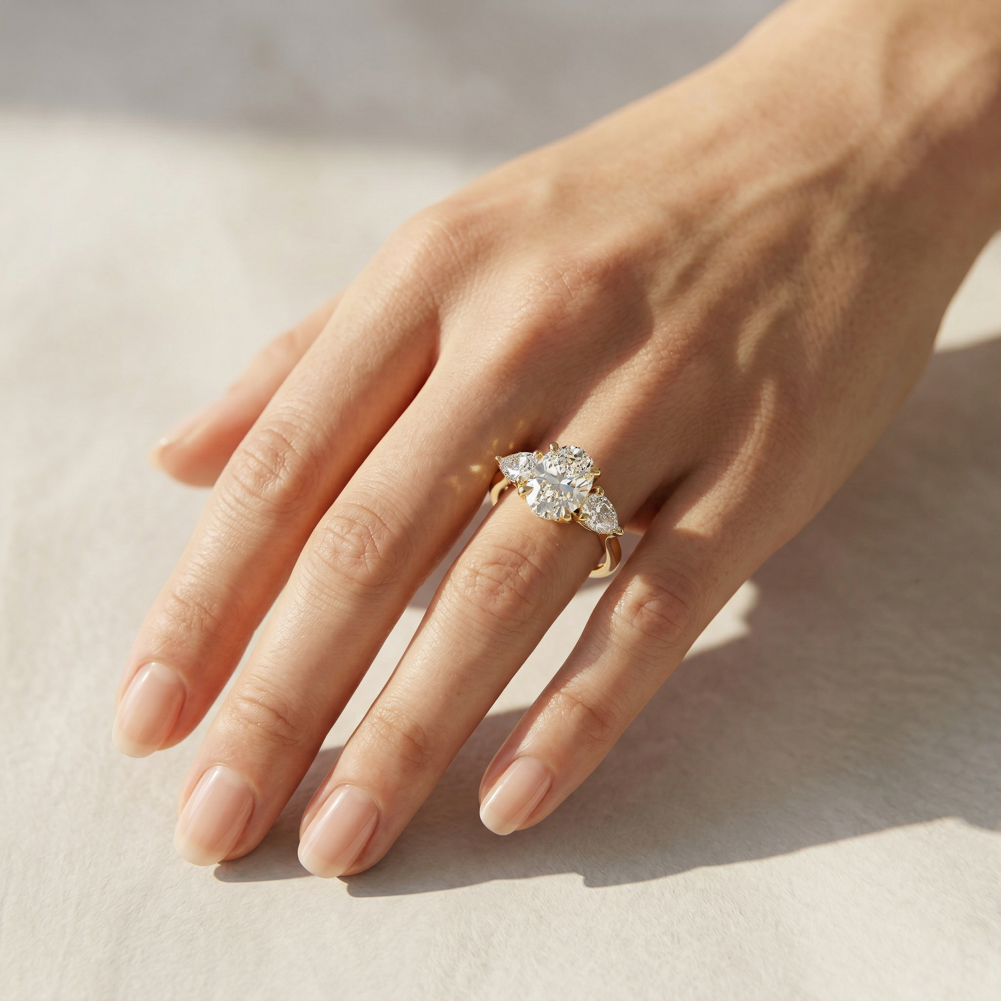 3 Carat Oval Cut Diamond Three Stone Engagement Ring – IGI Certified E VVS Lab Grown