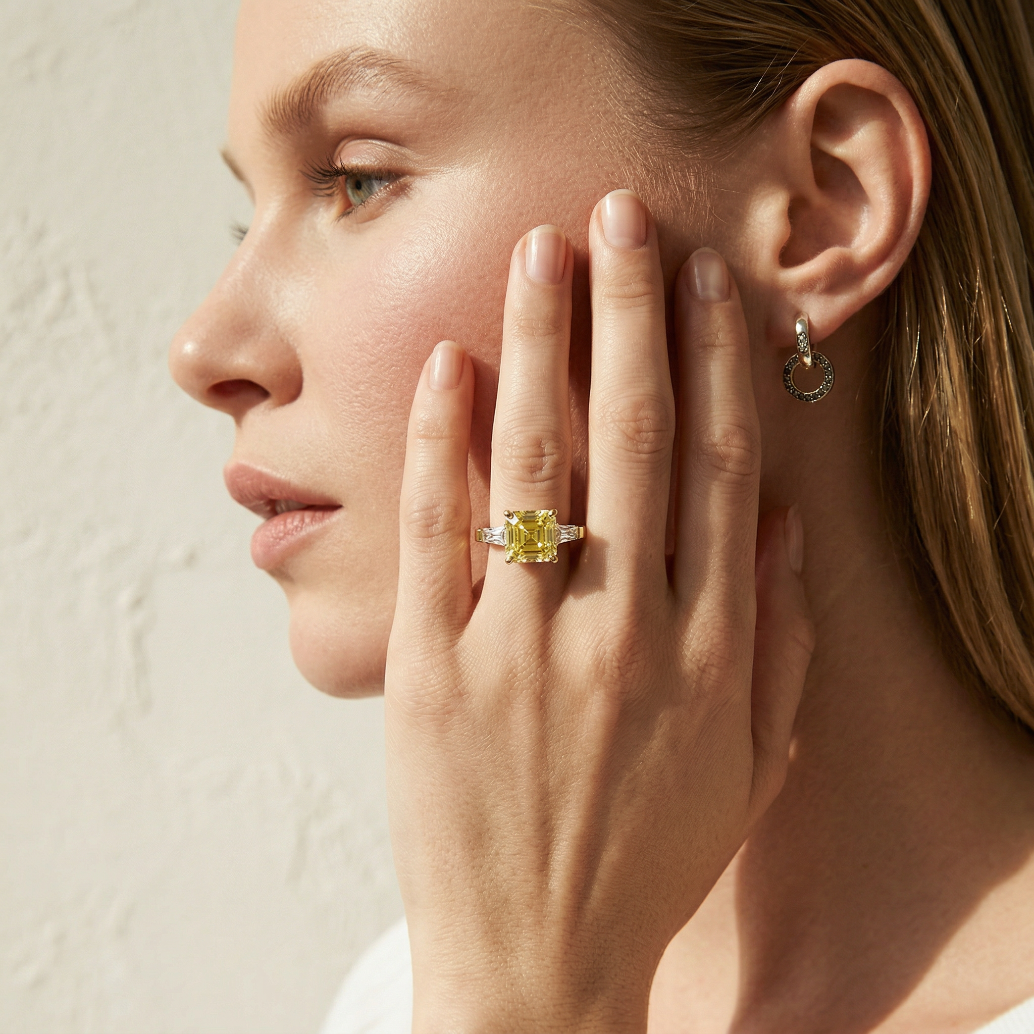 3.80ct Canary Yellow Asscher & Tapered Baguette Multi Stone Lab Diamond Ring - Brillante
