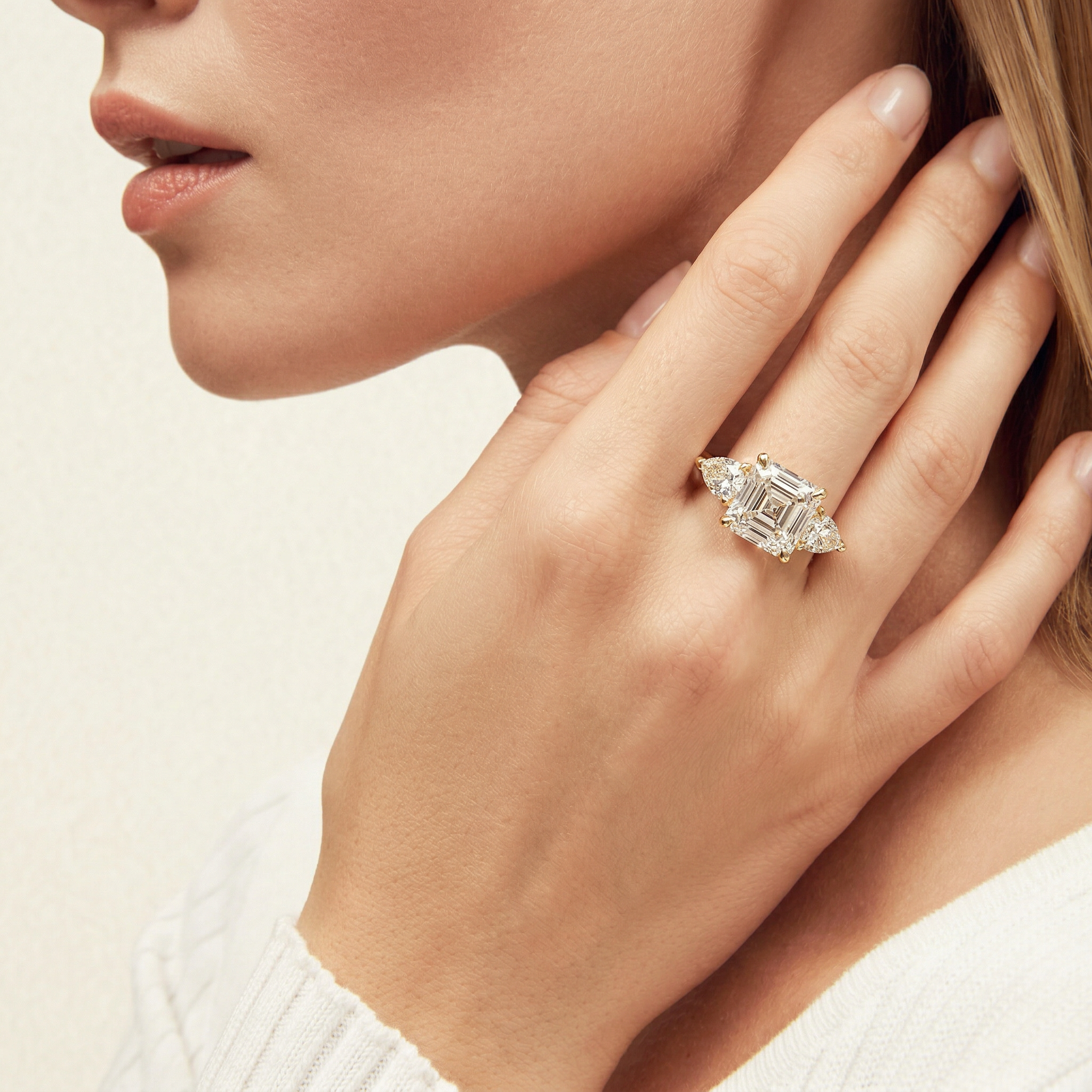 4 Carat E/VVS Asscher Cut Three Stone Lab Grown Diamond Engagement Ring