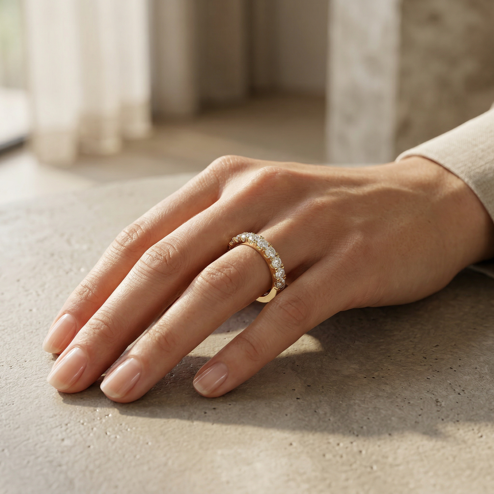 E/VVS Round Lab Grown Diamond Wedding Band - 13 Stone Pave Ring