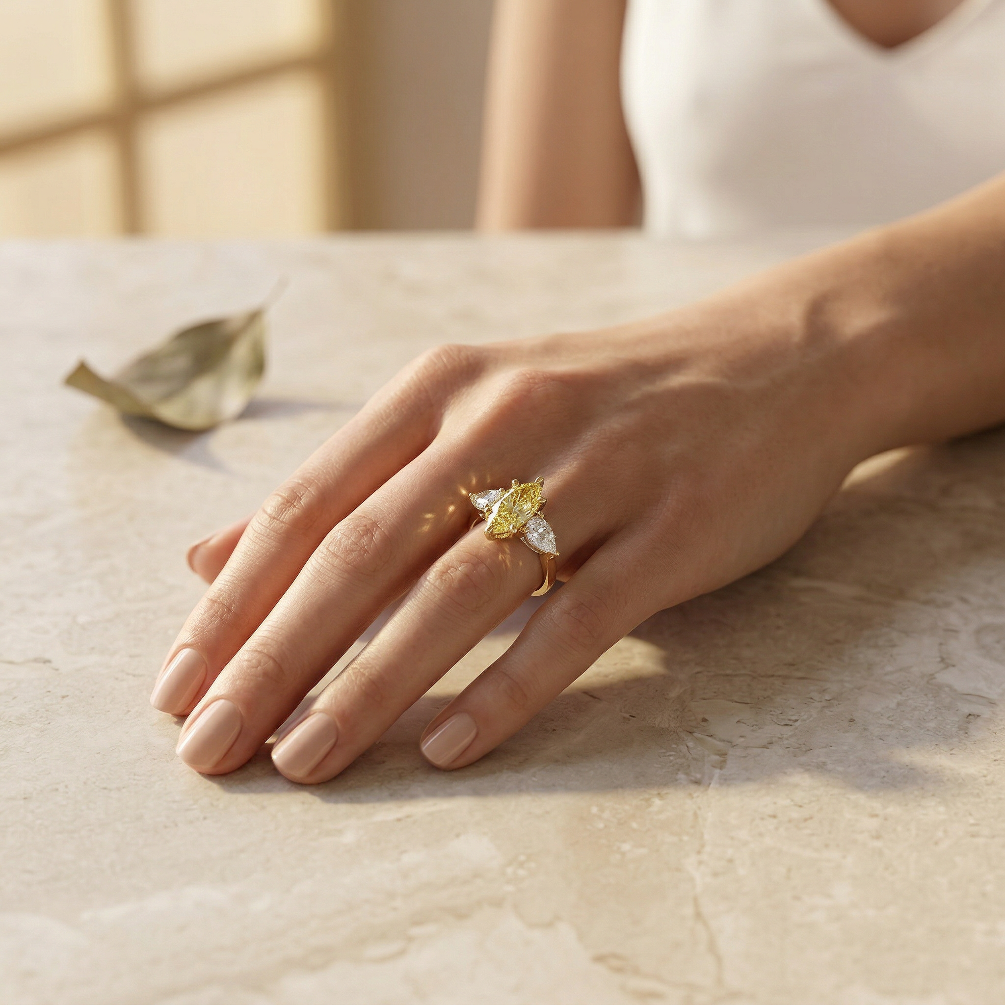 3 Carat Canary Yellow Marquise & Pear Cut Three Stone Lab Grown Diamond Engagement Ring