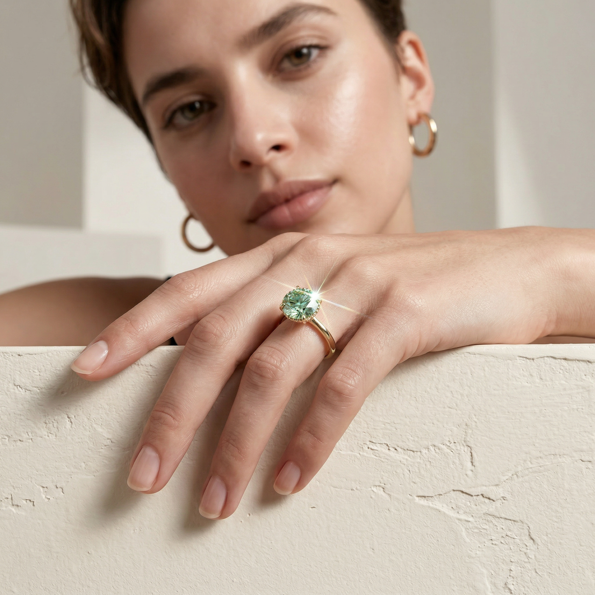 3ct Fancy Vivid Green Round Cut Hidden Halo Lab Grown Diamond Engagement Ring