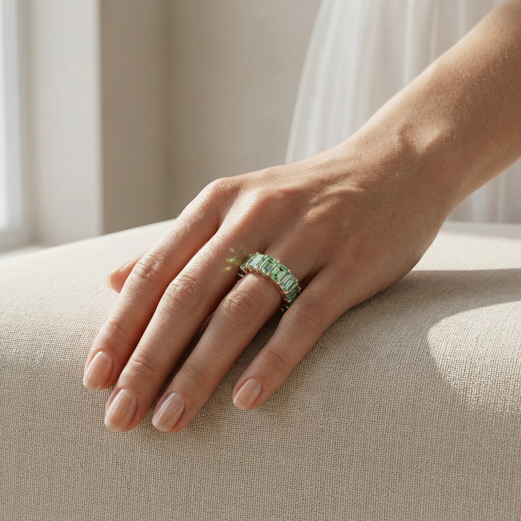 Lab-Grown Green Emerald-Cut Diamond Full Eternity Band | 7-8 CTW