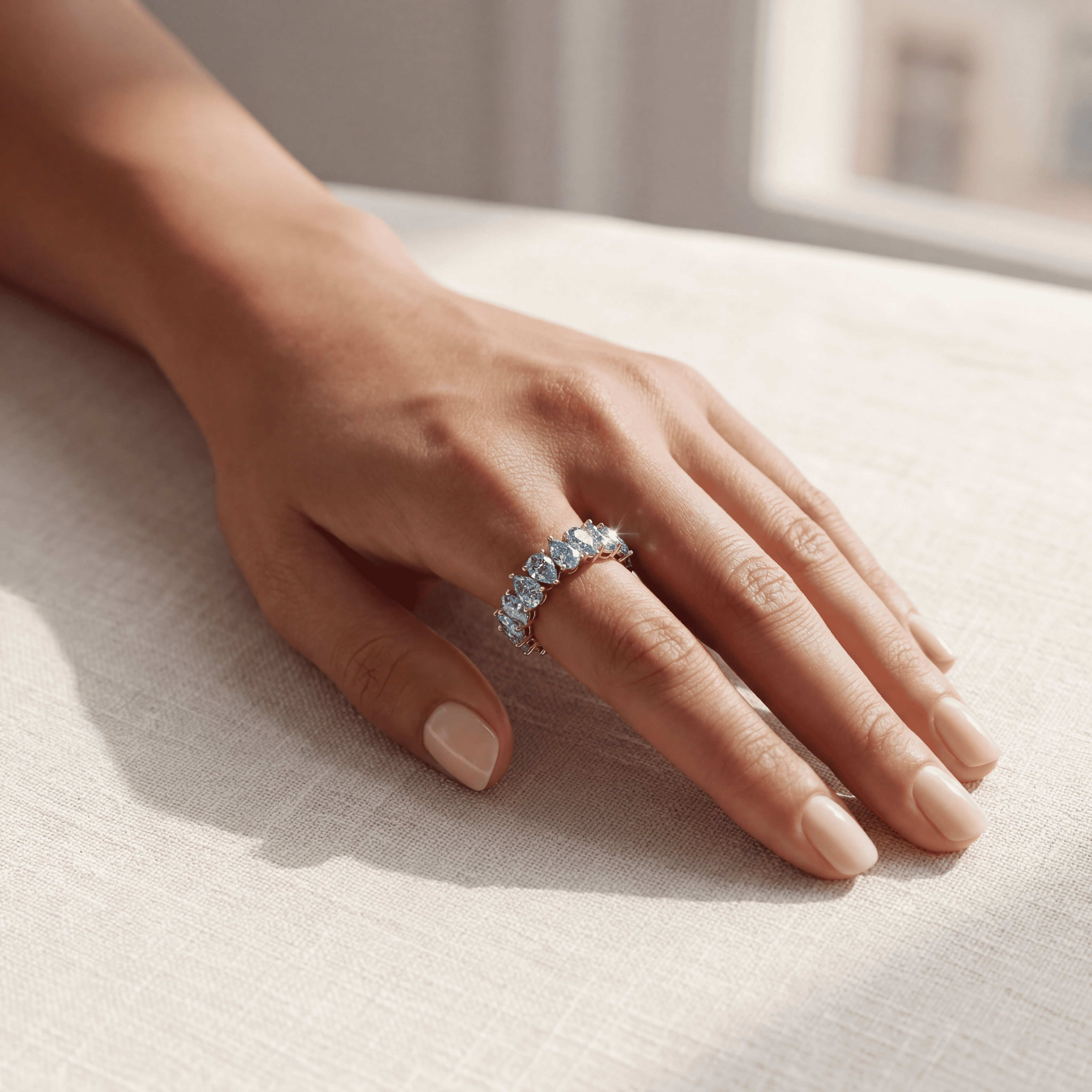 4.4ct Fancy Blue Pear Cut Lab Grown Diamond Full Eternity Band - Stackable Ring