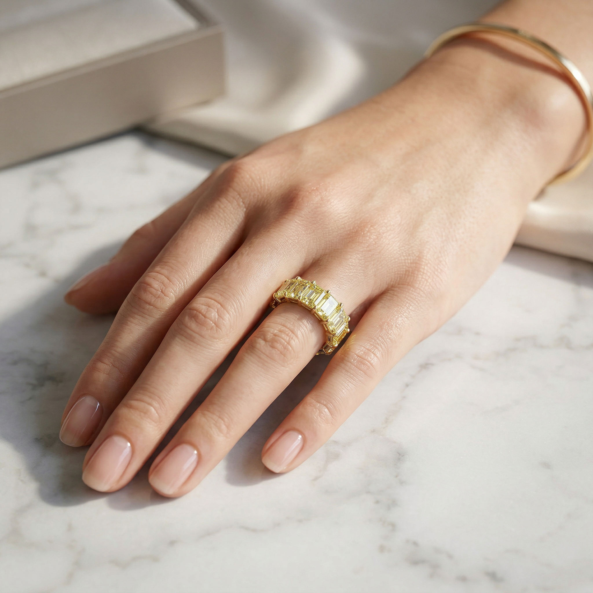 Lab-Grown Yellow Emerald-Cut Diamond Full Eternity Band | 7-8 CTW