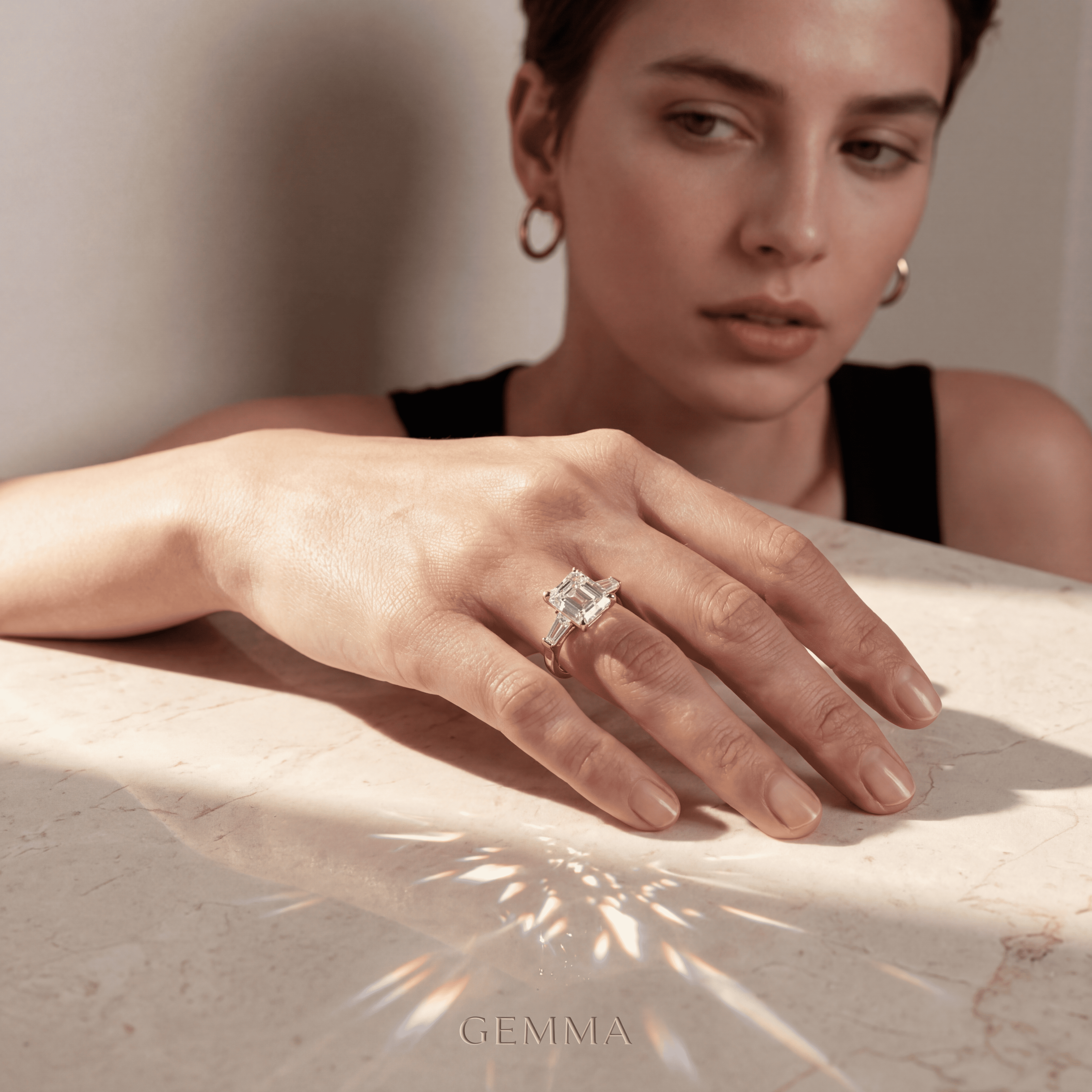 3.80ct E/VVS Asscher & Tapered Baguette Multi Stone Lab Diamond Ring - Brillante