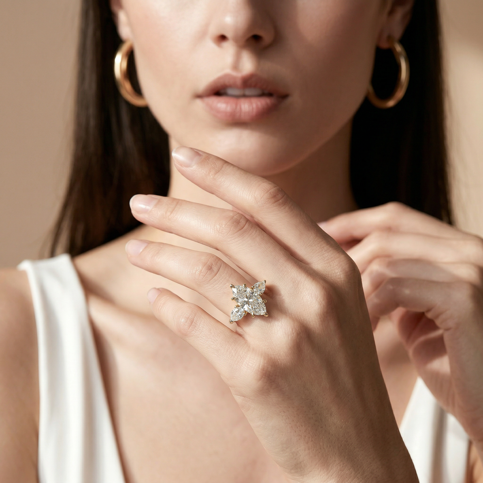 3 Carat E/VVS Marquise & Pear Cut Three Stone Lab Grown Diamond Engagement Ring