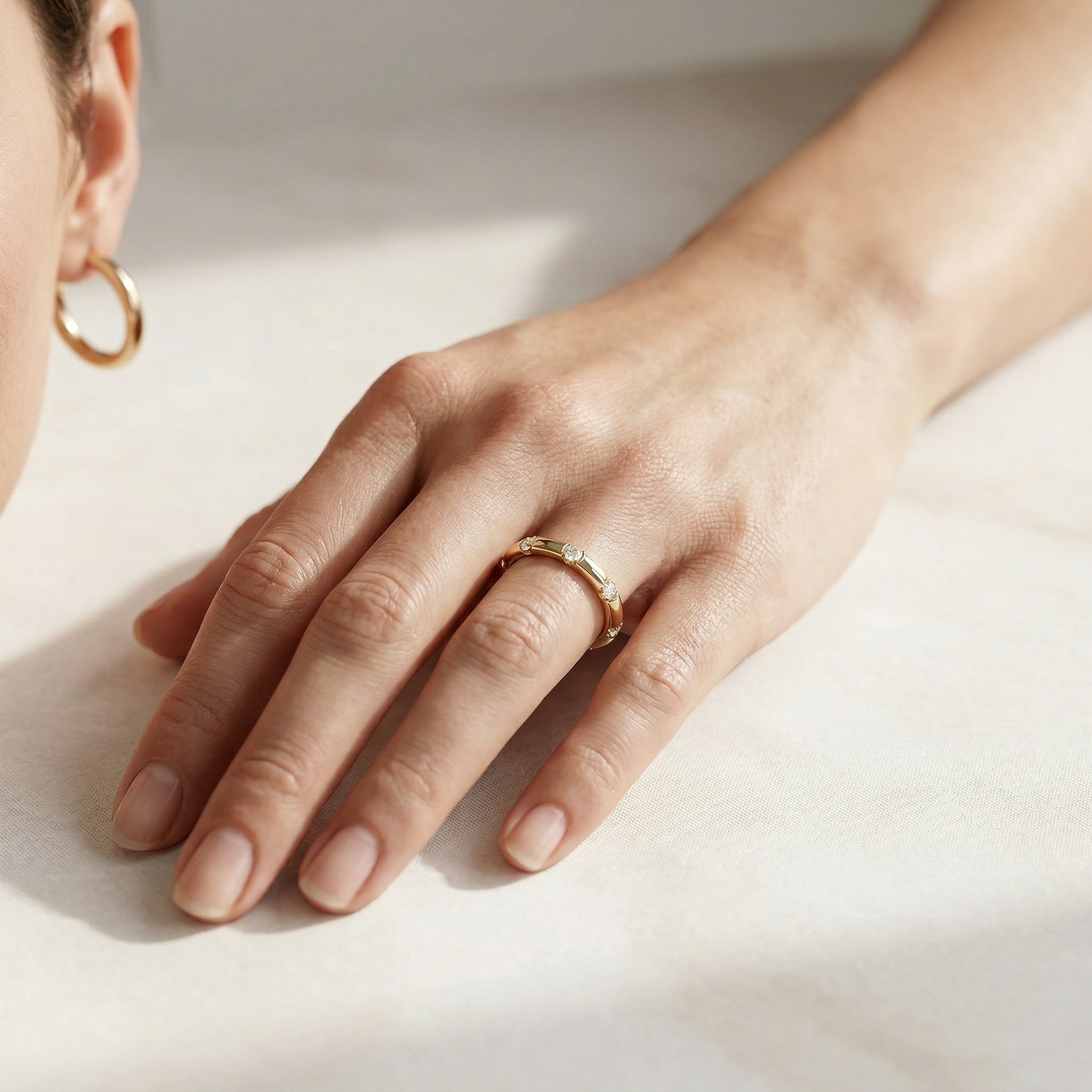 E/VVS Colorless Round Cut Lab Grown Diamond Eternity Ring - Elsa Peretti | Flux Setting | Wedding Band