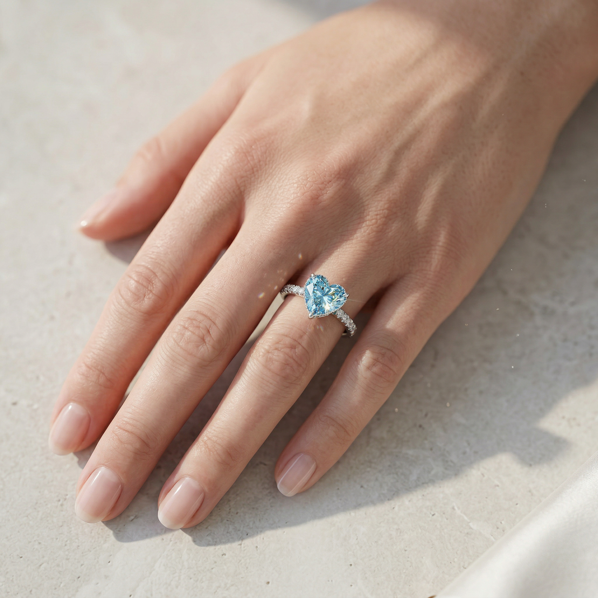 3 Carat Fancy Blue Heart Cut Hidden Halo Lab Grown Diamond Engagement Ring