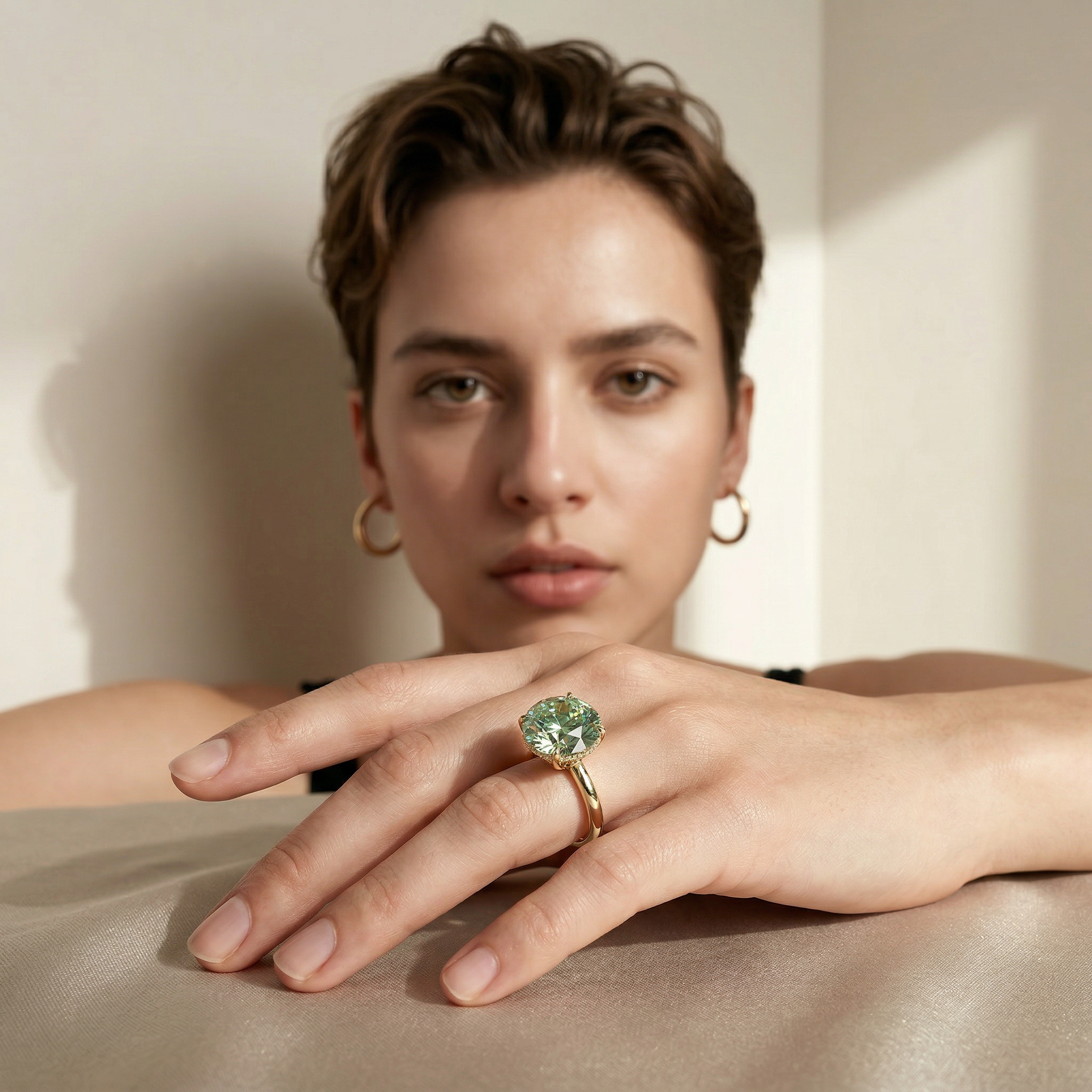 3ct Fancy Vivid Green Round Cut Hidden Halo Lab Grown Diamond Engagement Ring