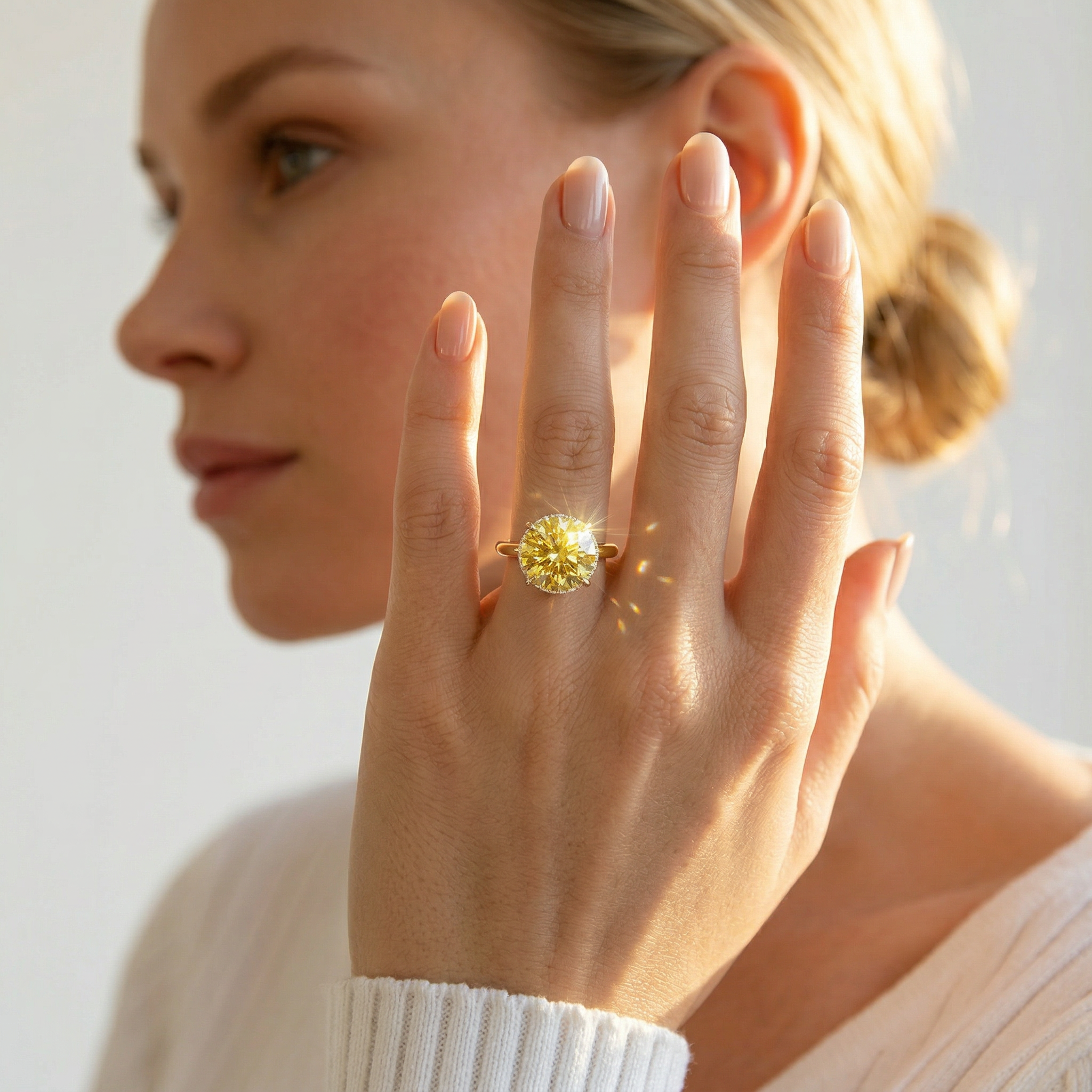 3ct Canary Yellow Round Cut Hidden Halo Lab Grown Diamond Engagement Ring