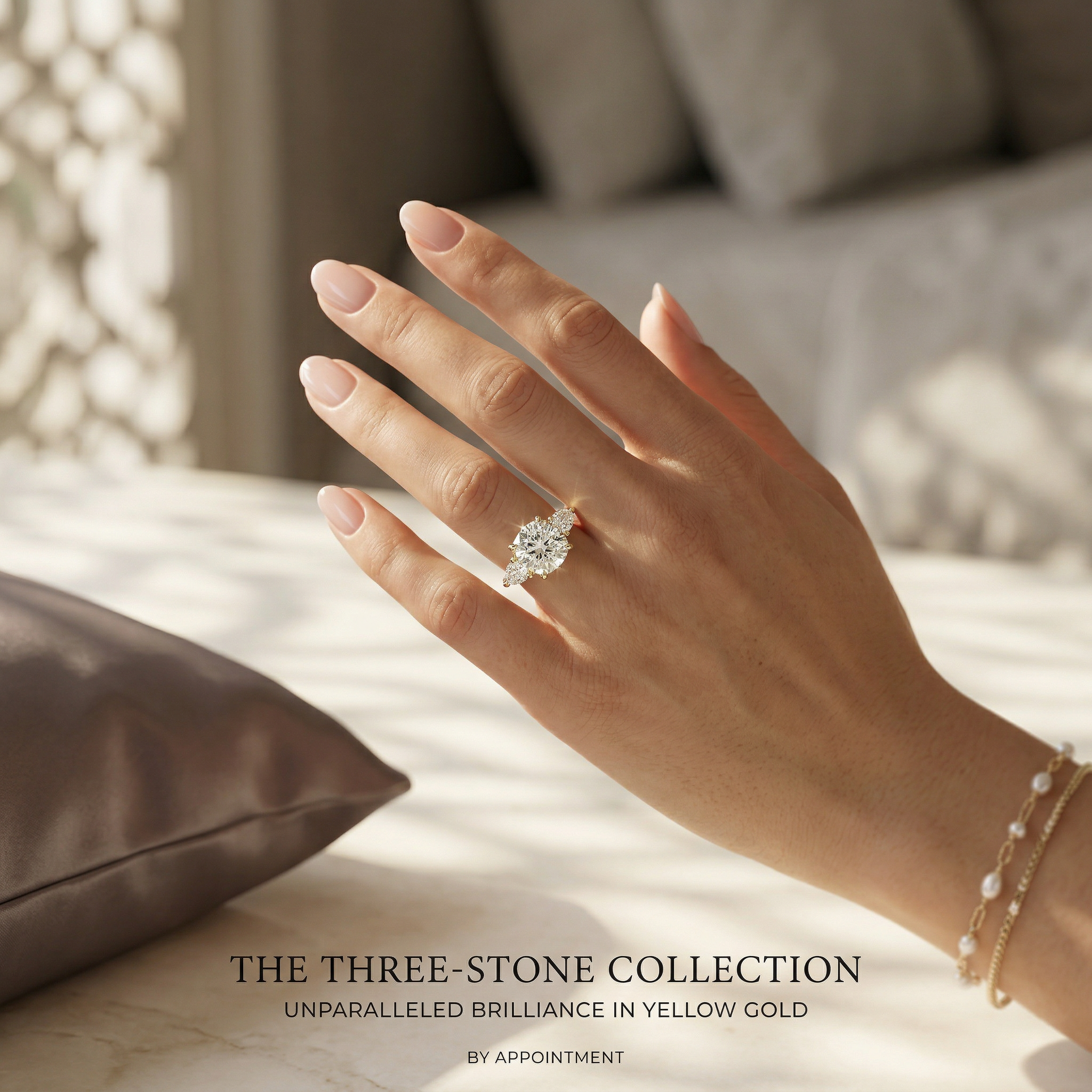 4 Carat E VVS Cushion & Pear Cut Three Stone Lab Grown Diamond Engagement Ring
