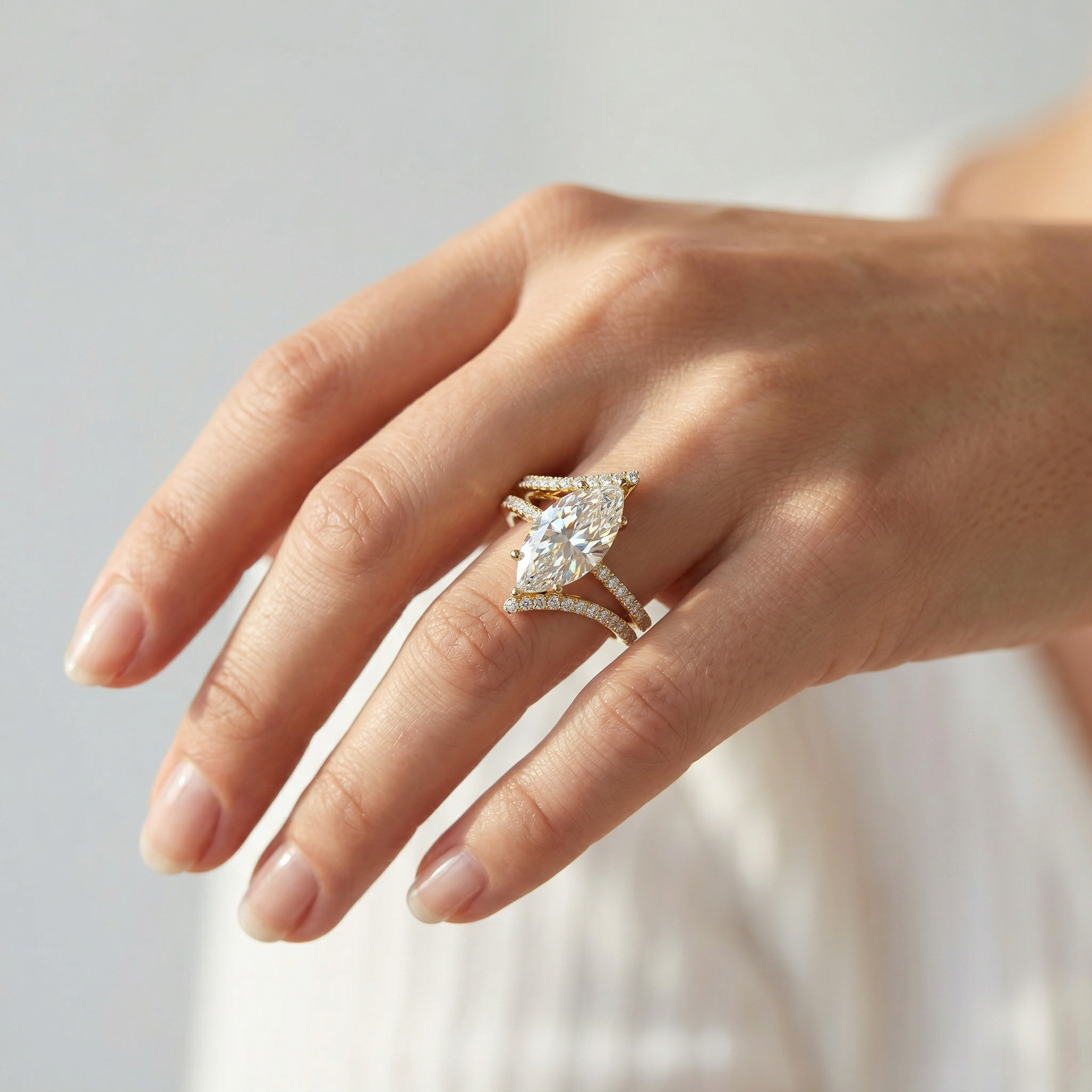 3ct E VVS Marquise Cut Double Pave Lab Grown Diamond Engagement Ring
