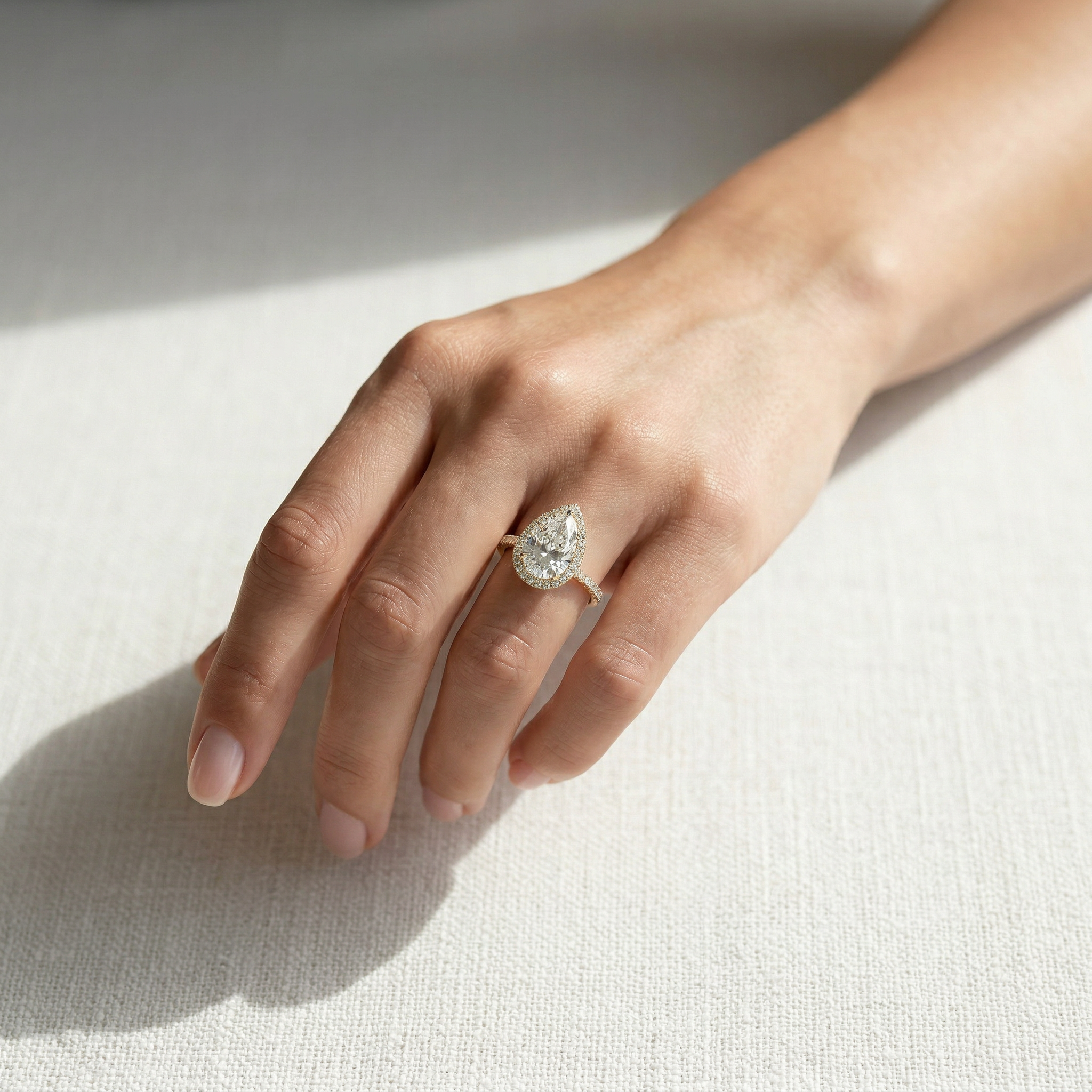 3ct E/VVS Pear Cut Halo & Pave Lab Grown Diamond Engagement Ring - Madona