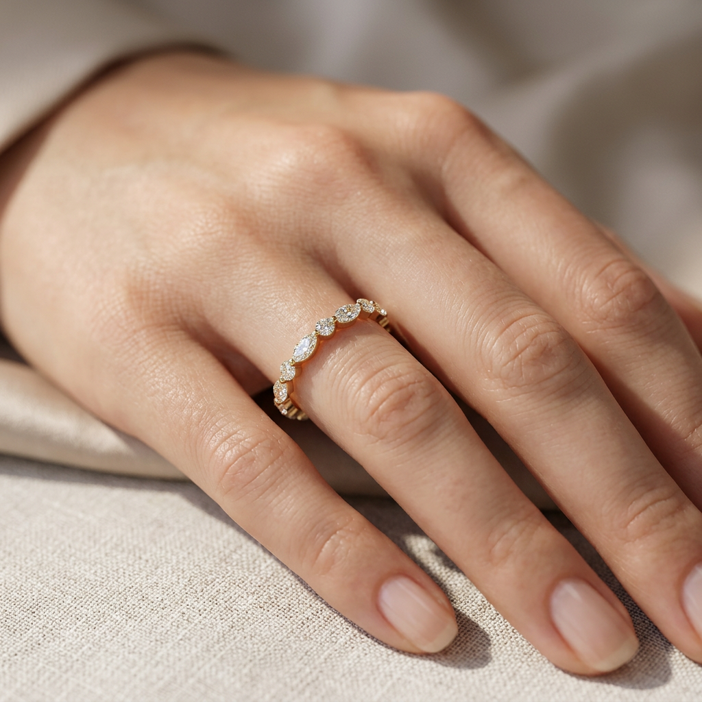E/VVS Round & Marquise Lab Grown Diamond Wedding Band - 10 Stone Ring