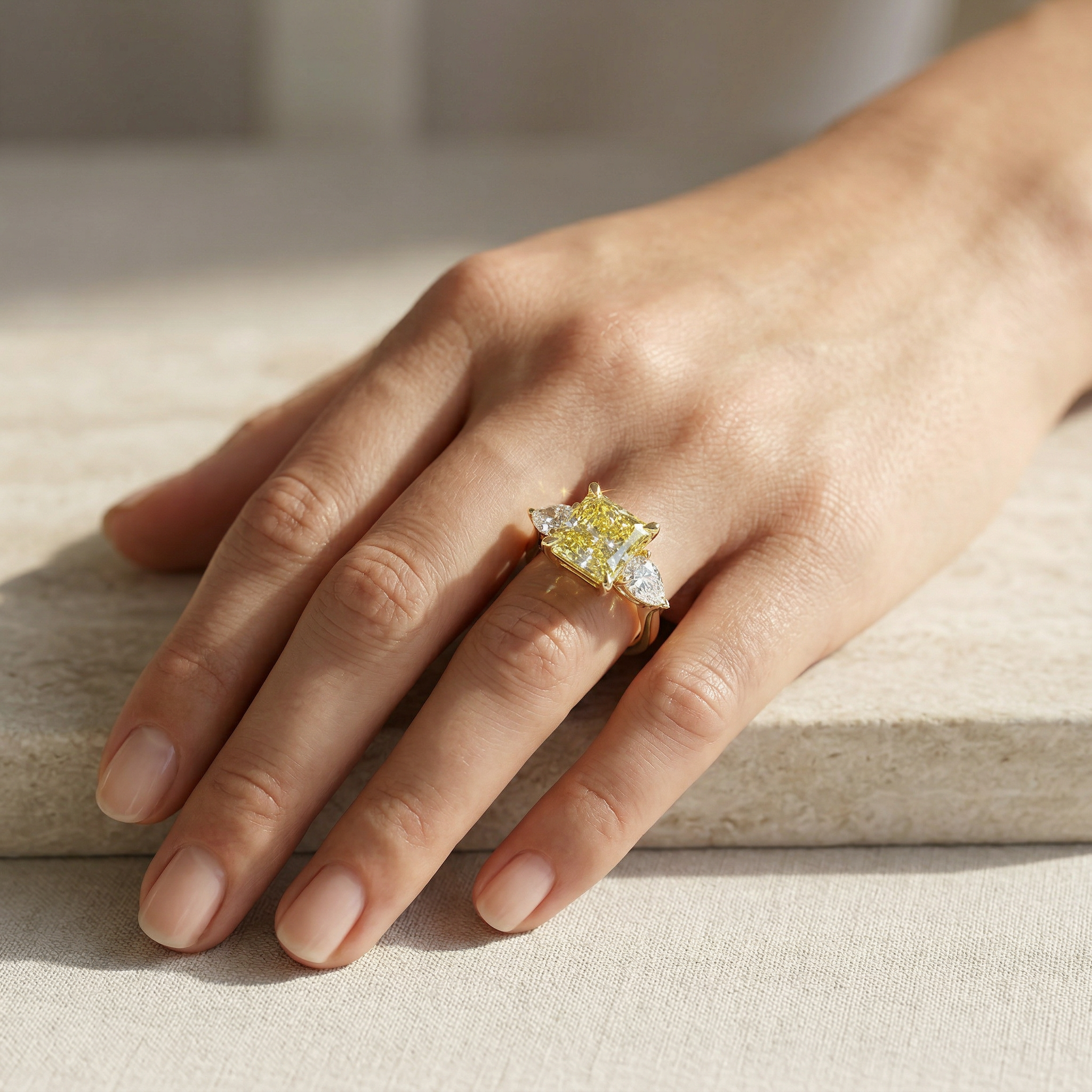4 Carat Canary Yellow Princess Cut Three Stone Lab Grown Diamond Engagement Ring