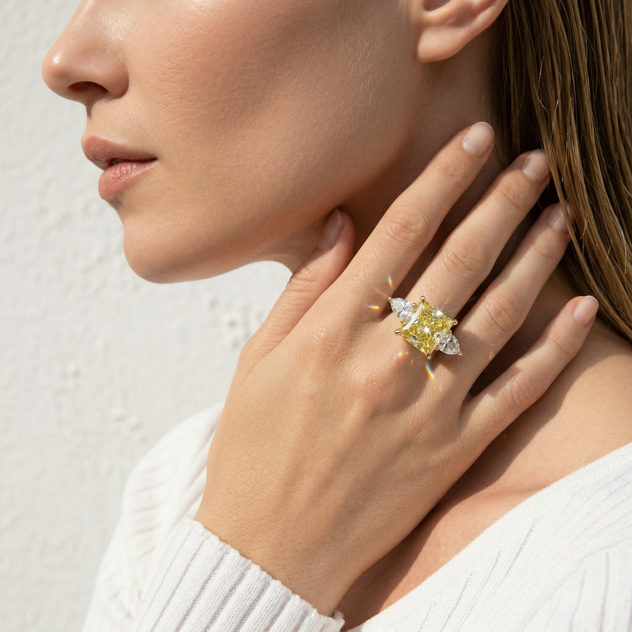 4 Carat Canary Yellow Princess Cut Three Stone Lab Grown Diamond Engagement Ring