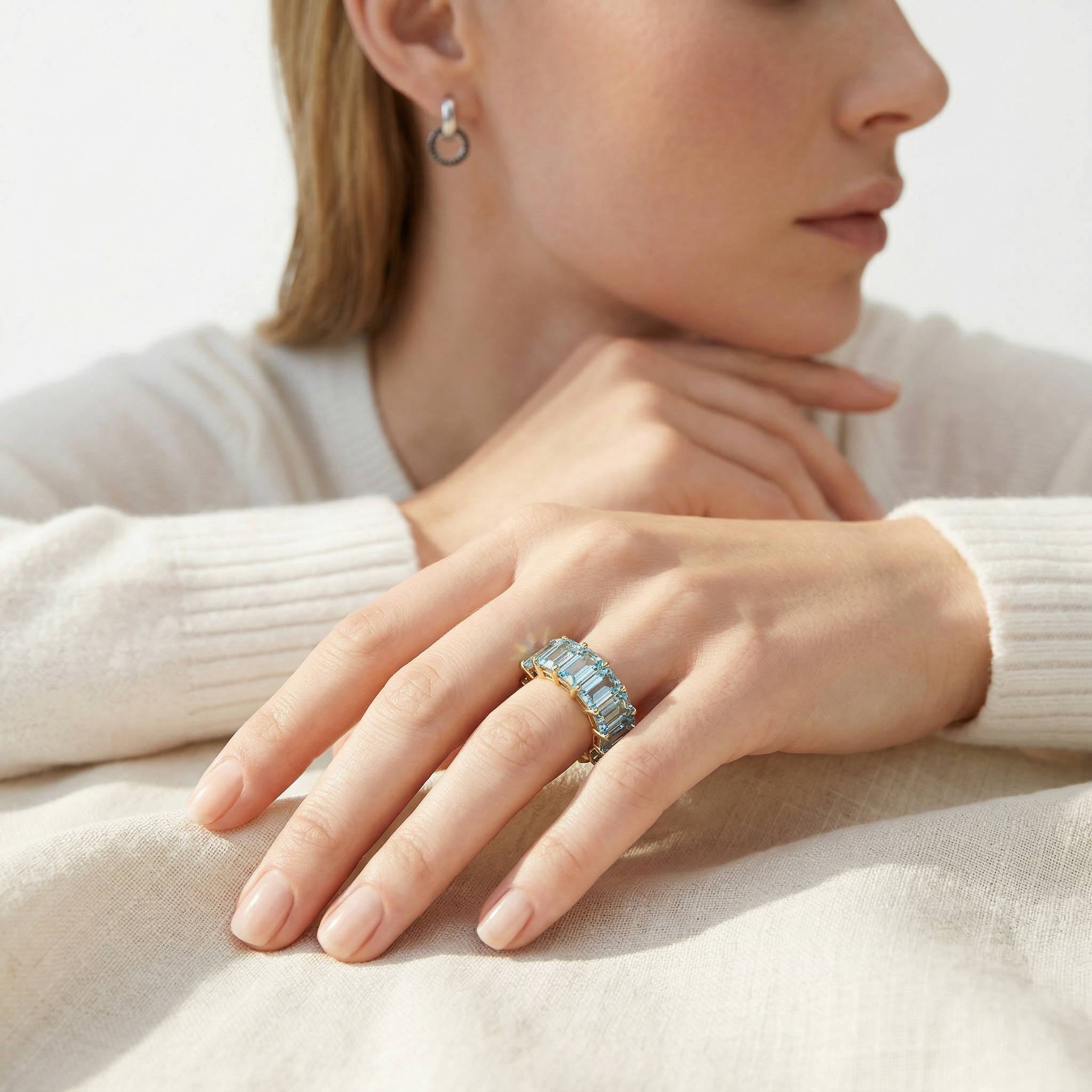 Lab-Grown Blue Emerald-Cut Diamond Full Eternity Band | 7-8 CTW