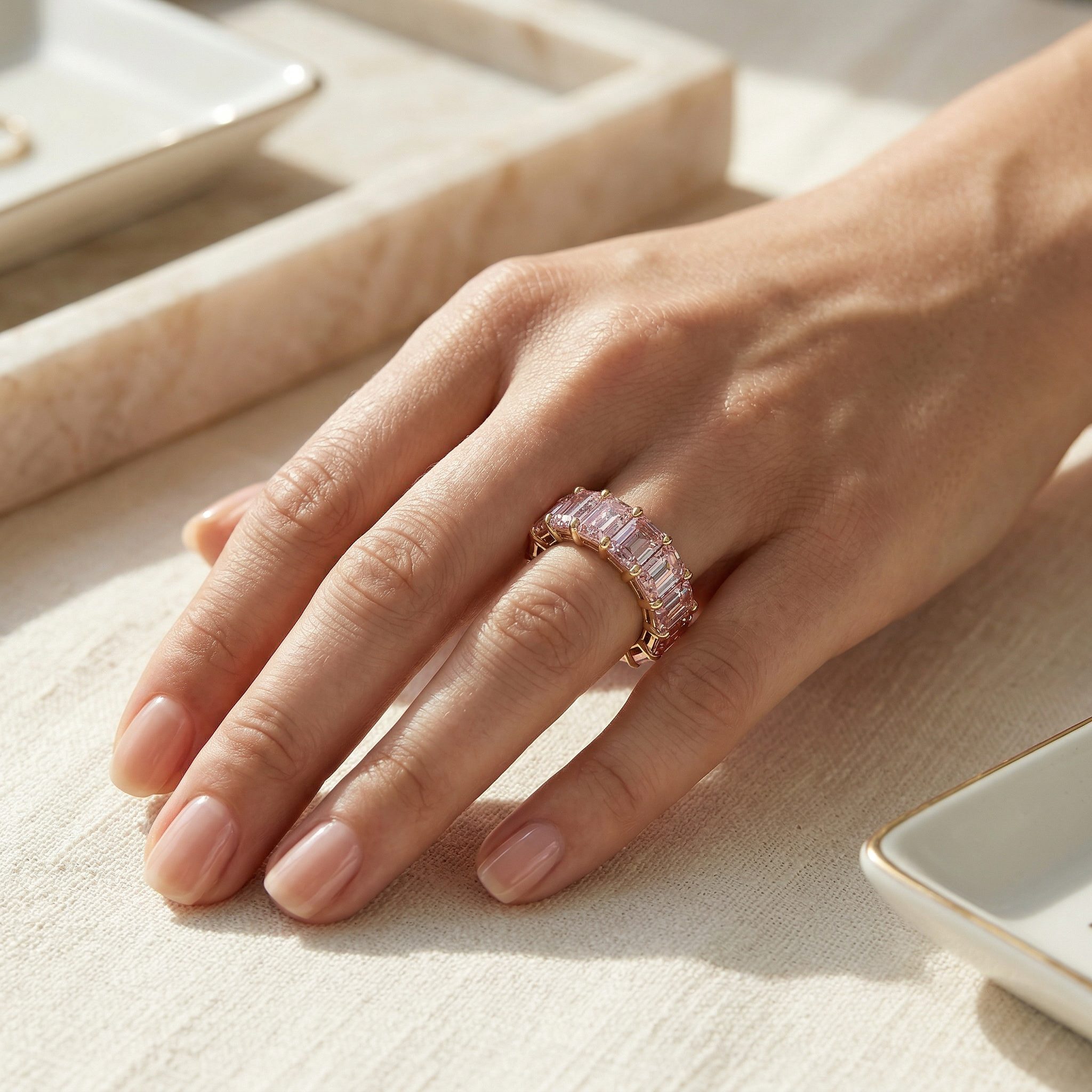 Lab-Grown Pink Emerald-Cut Diamond Full Eternity Band | 7-8 CTW