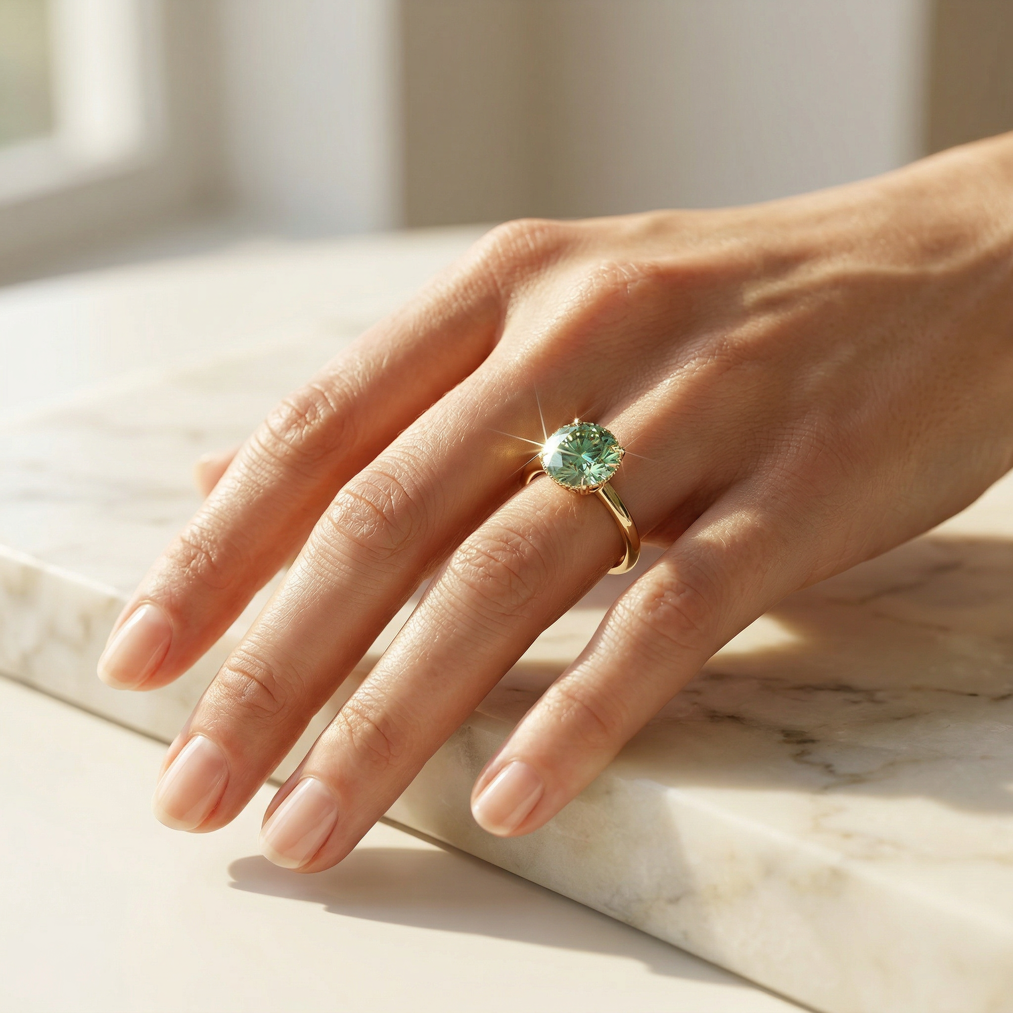 3ct Fancy Vivid Green Round Cut Hidden Halo Lab Grown Diamond Engagement Ring