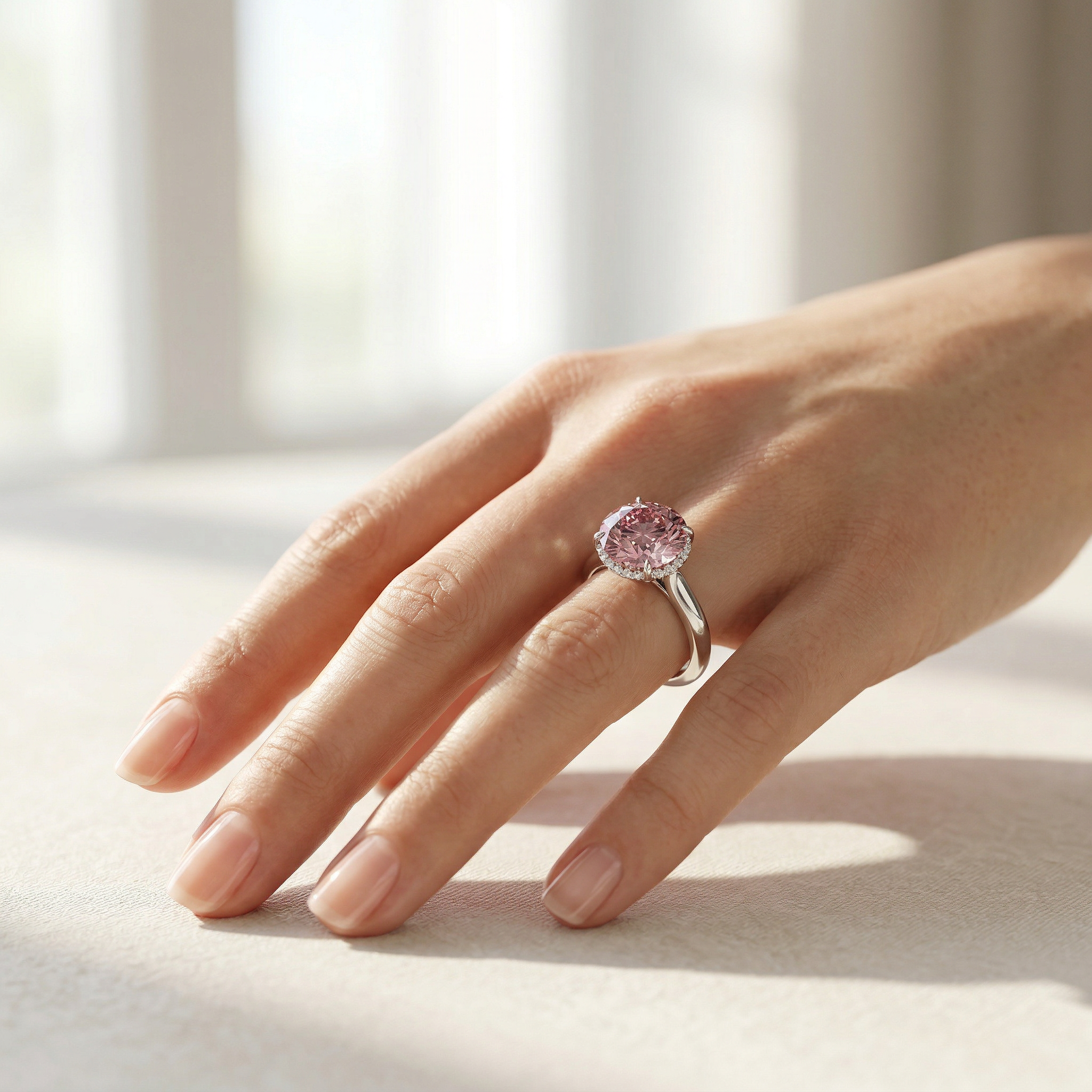 3ct Fancy Pink Round Cut Hidden Halo Lab Grown Diamond Engagement Ring