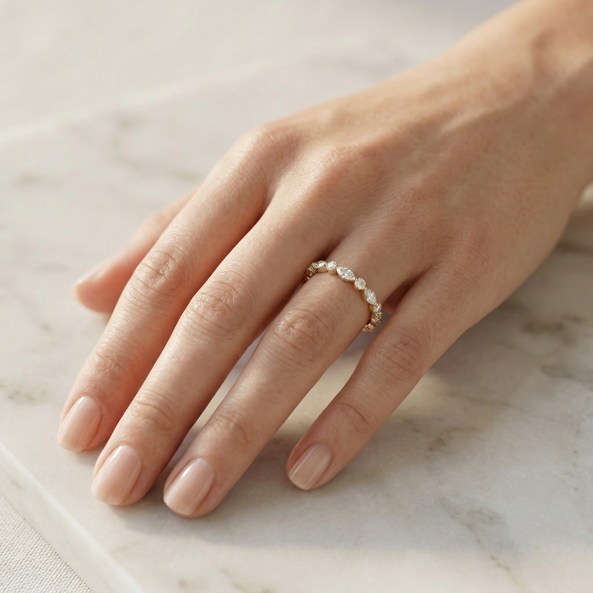 E/VVS Round & Marquise Lab Grown Diamond Wedding Band - 10 Stone Ring