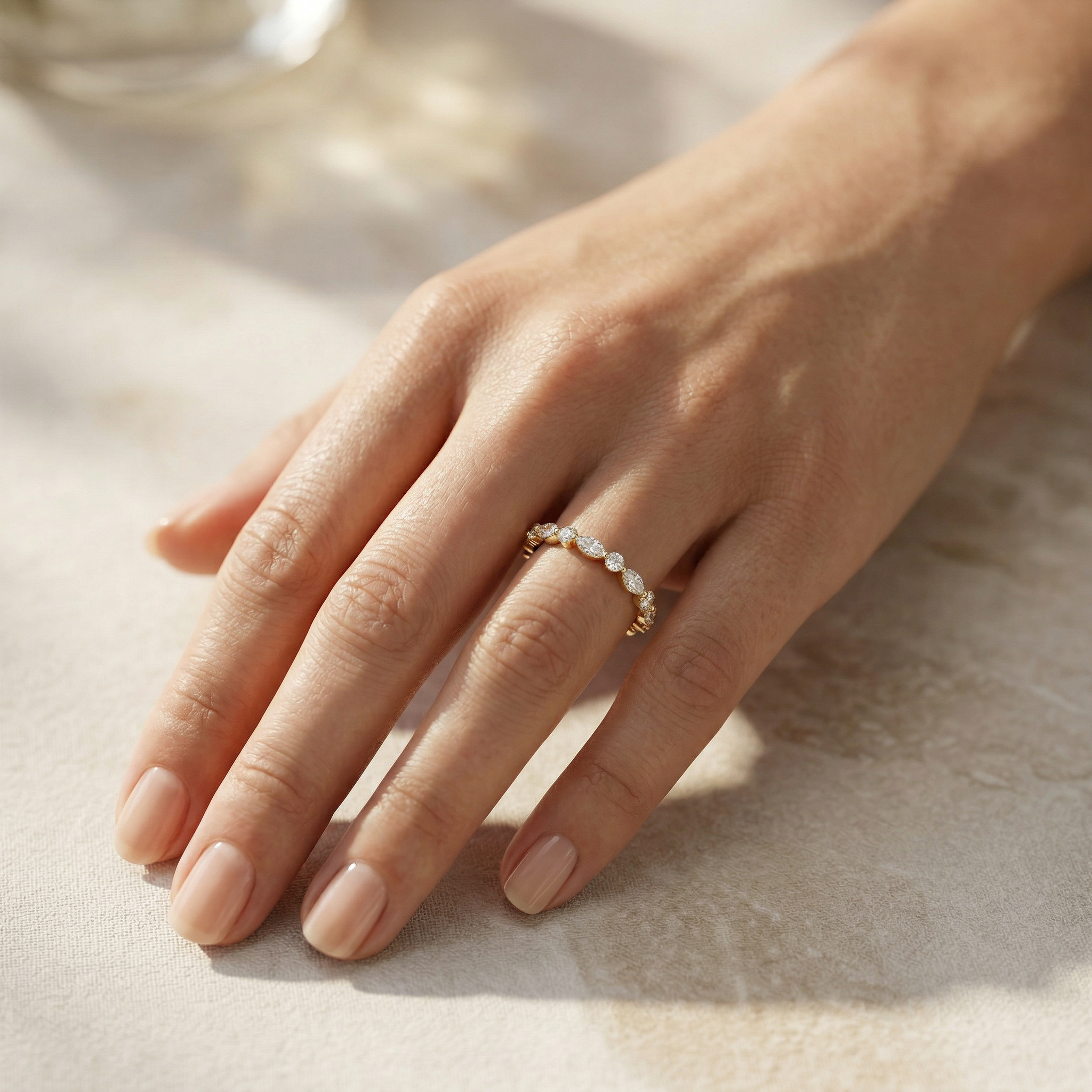 E/VVS Round & Marquise Lab Grown Diamond Wedding Band - 10 Stone Ring