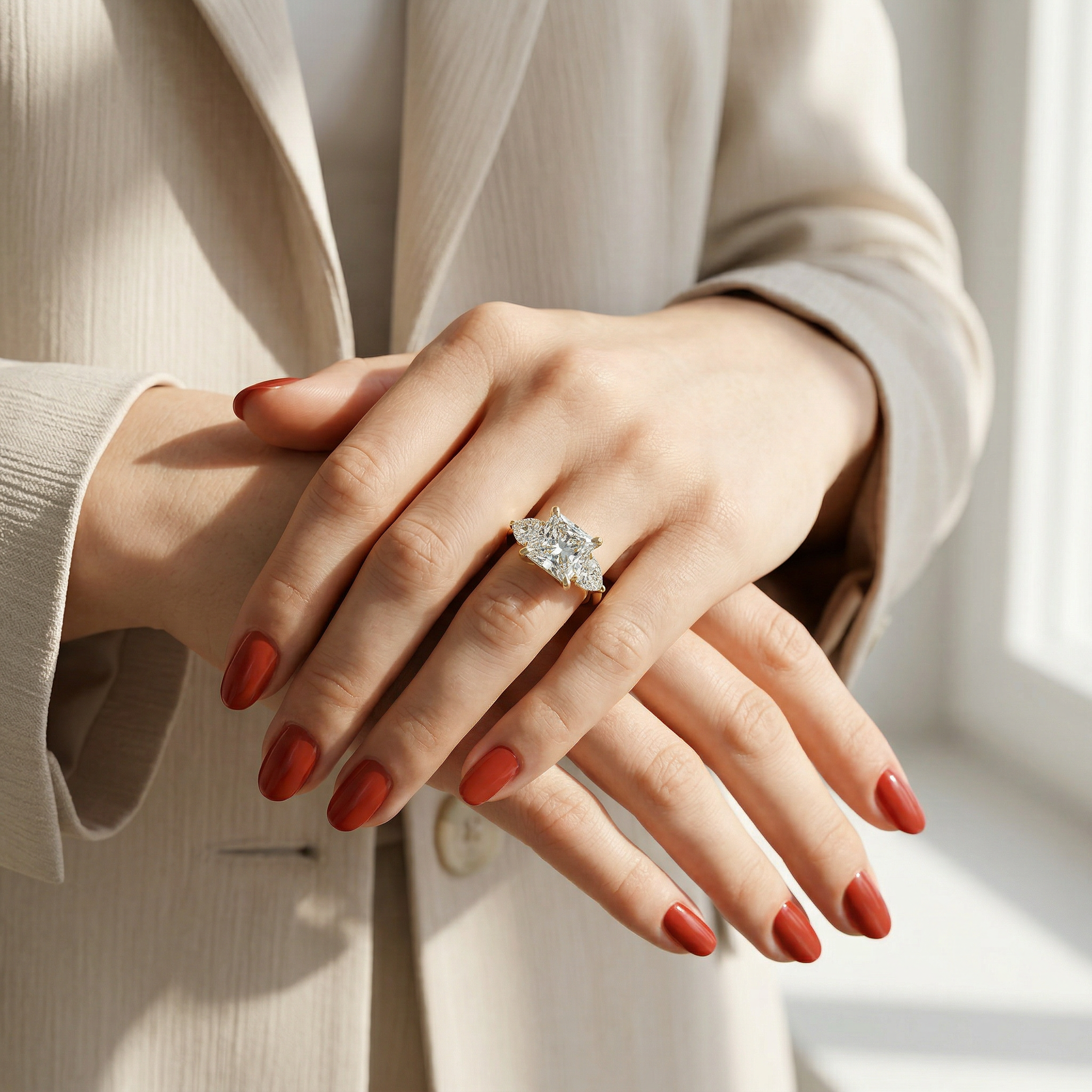 4 Carat E/VVS Princess Cut Three Stone Lab Grown Diamond Engagement Ring