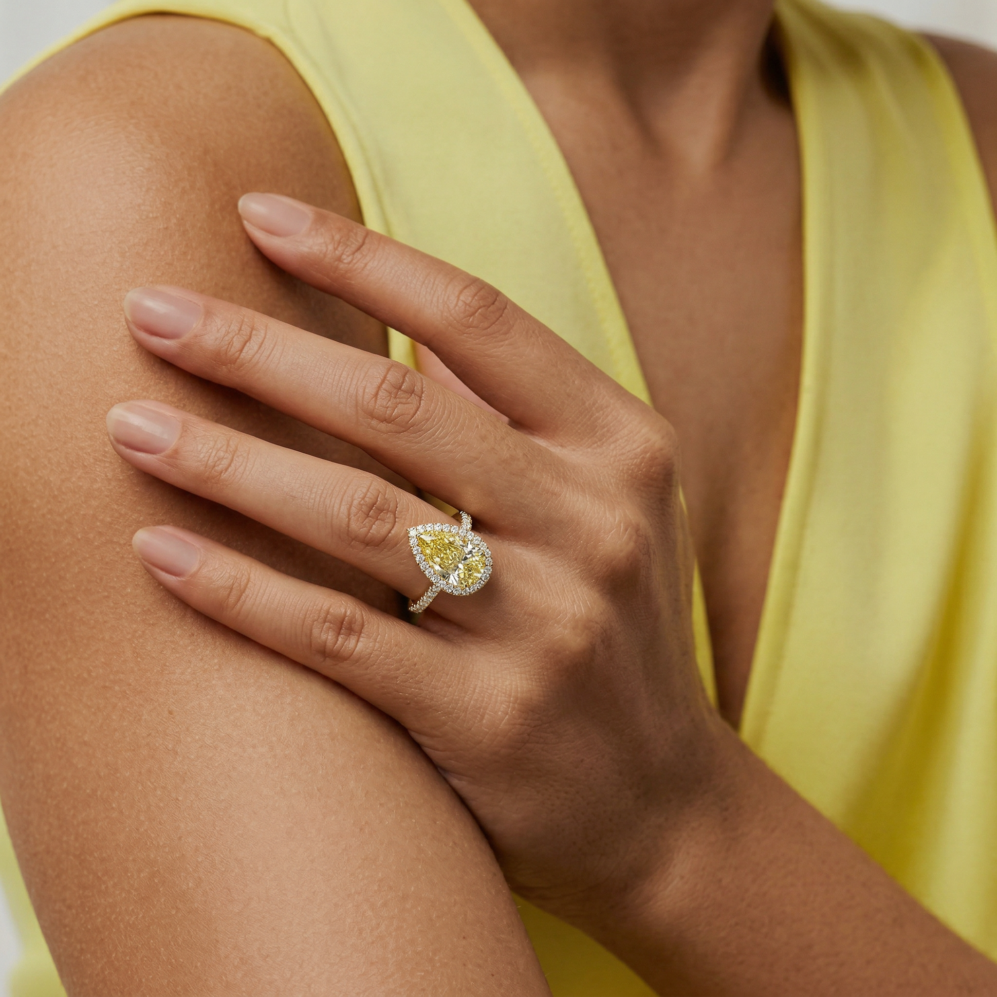 3ct Canary Yellow Pear Cut Halo & Pave Lab Grown Diamond Engagement Ring - Madona