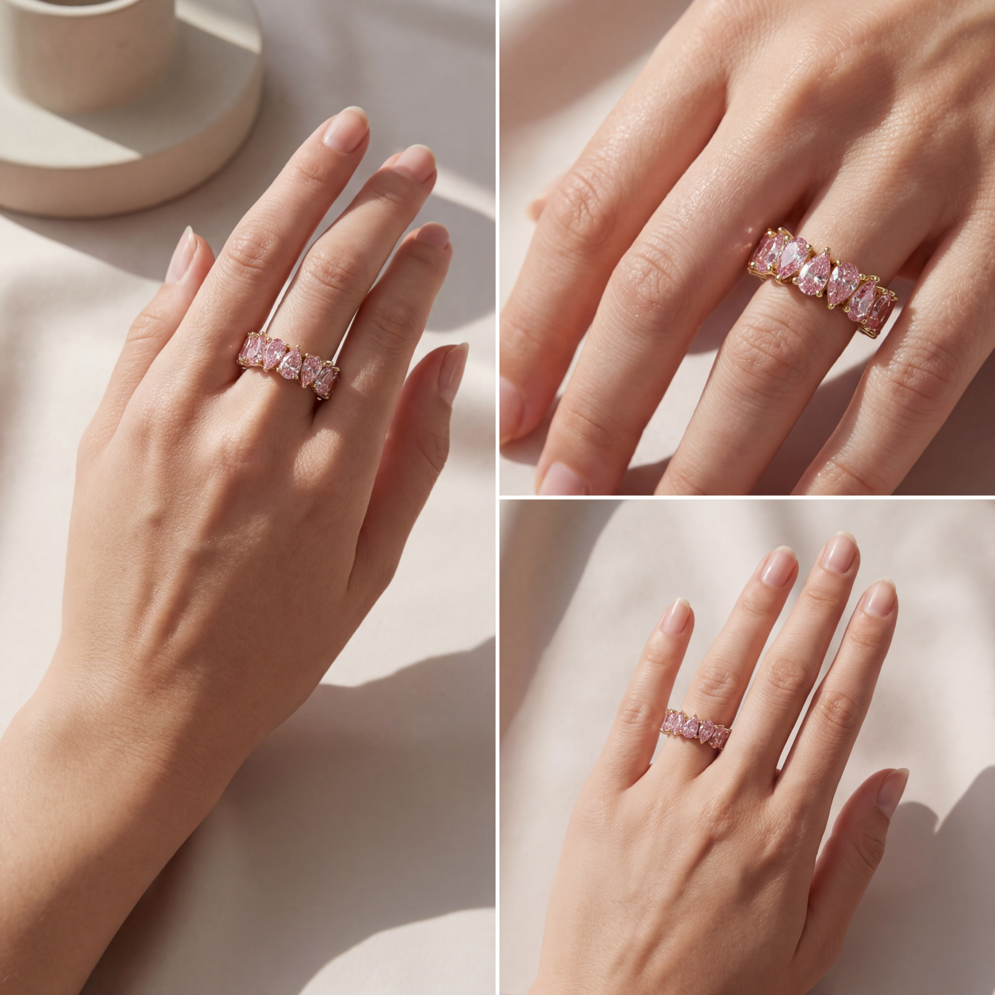 4.4ct Fancy Pink Pear Cut Lab Grown Diamond Full Eternity Band - Stackable Ring