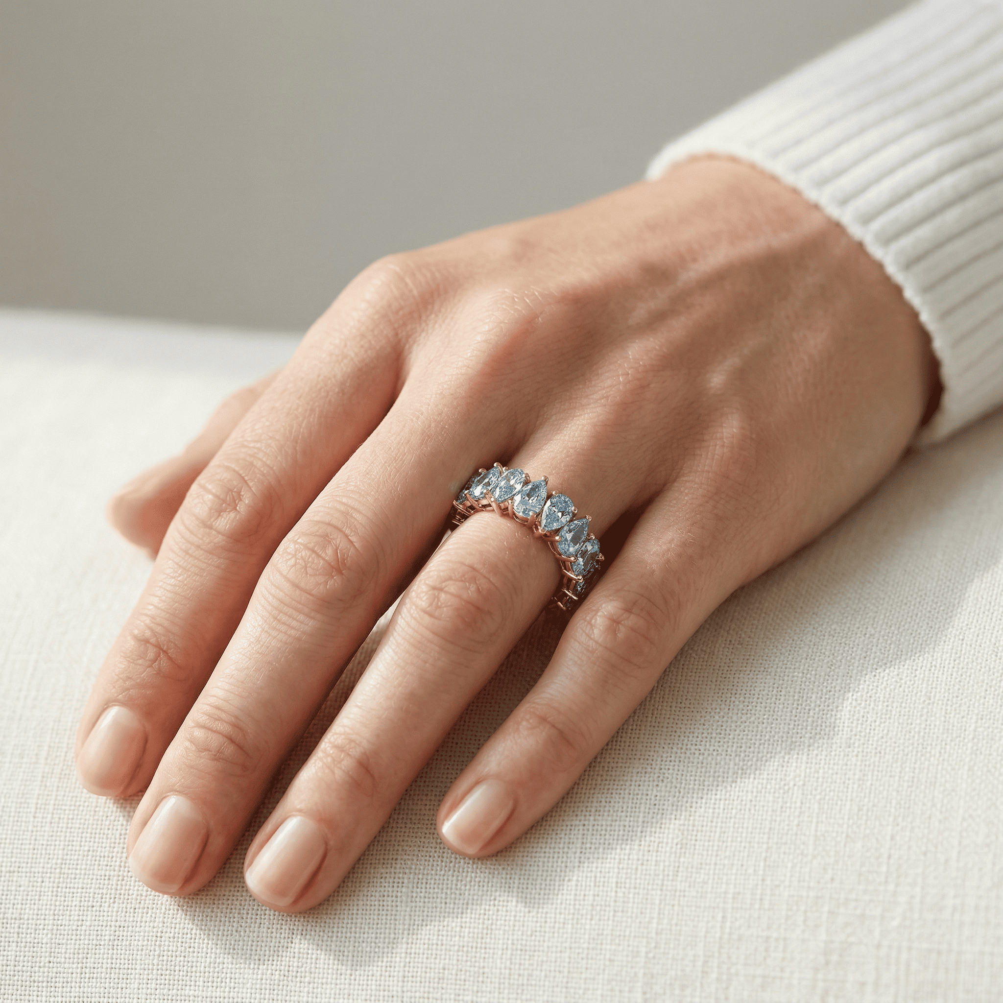 4.4ct Fancy Blue Pear Cut Lab Grown Diamond Full Eternity Band - Stackable Ring