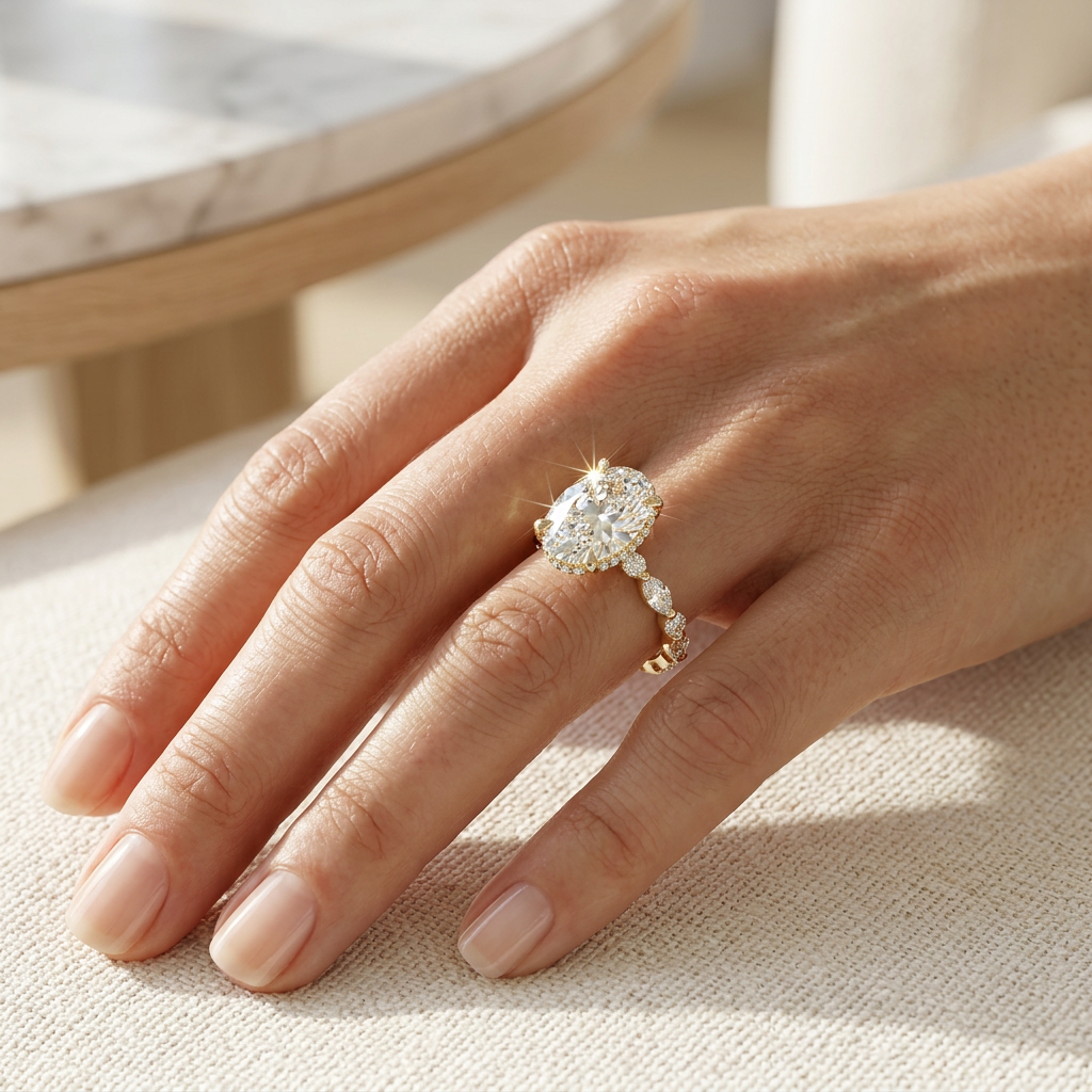 2 Carat E VVS Oval Cut Hidden Halo & Pave Lab Grown Diamond Engagement Ring