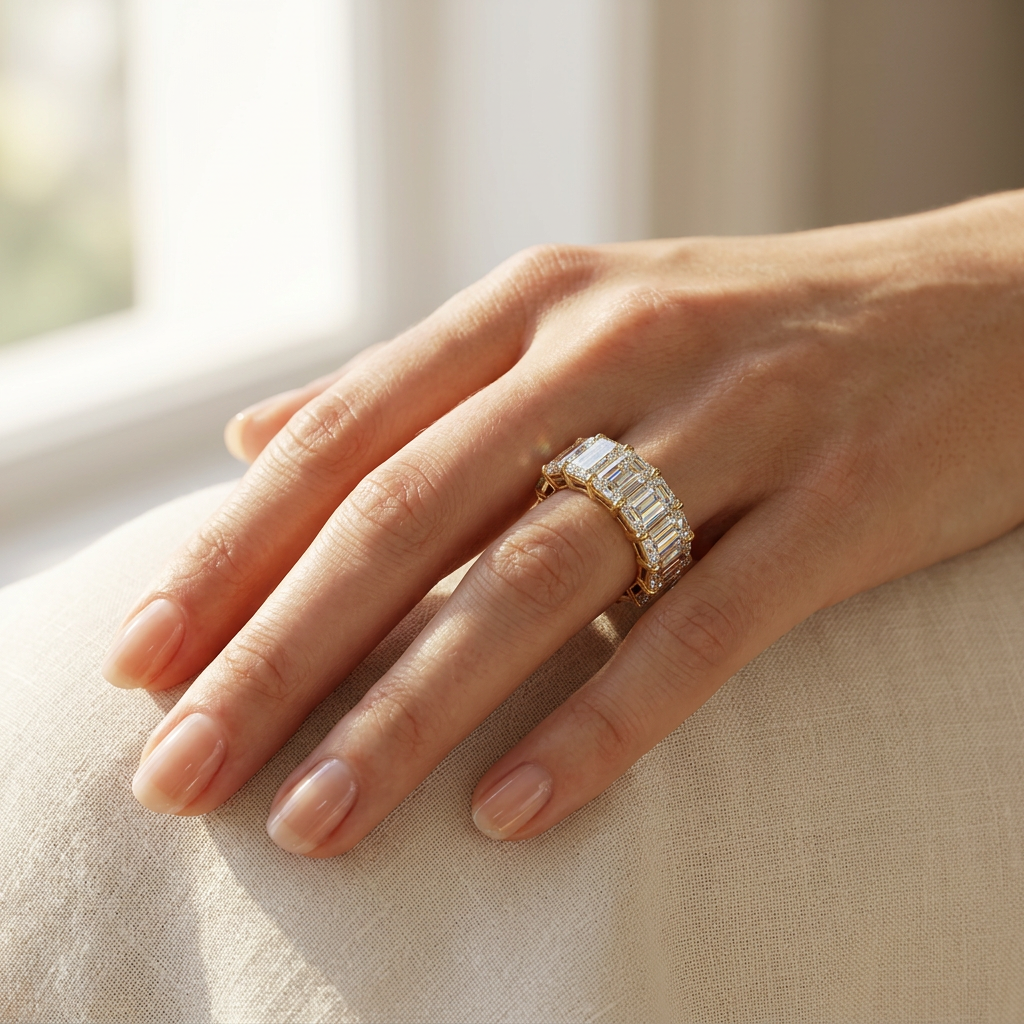 Lab-Grown E-VVS Emerald-Cut Diamond Full Eternity Band | 7-8 CTW