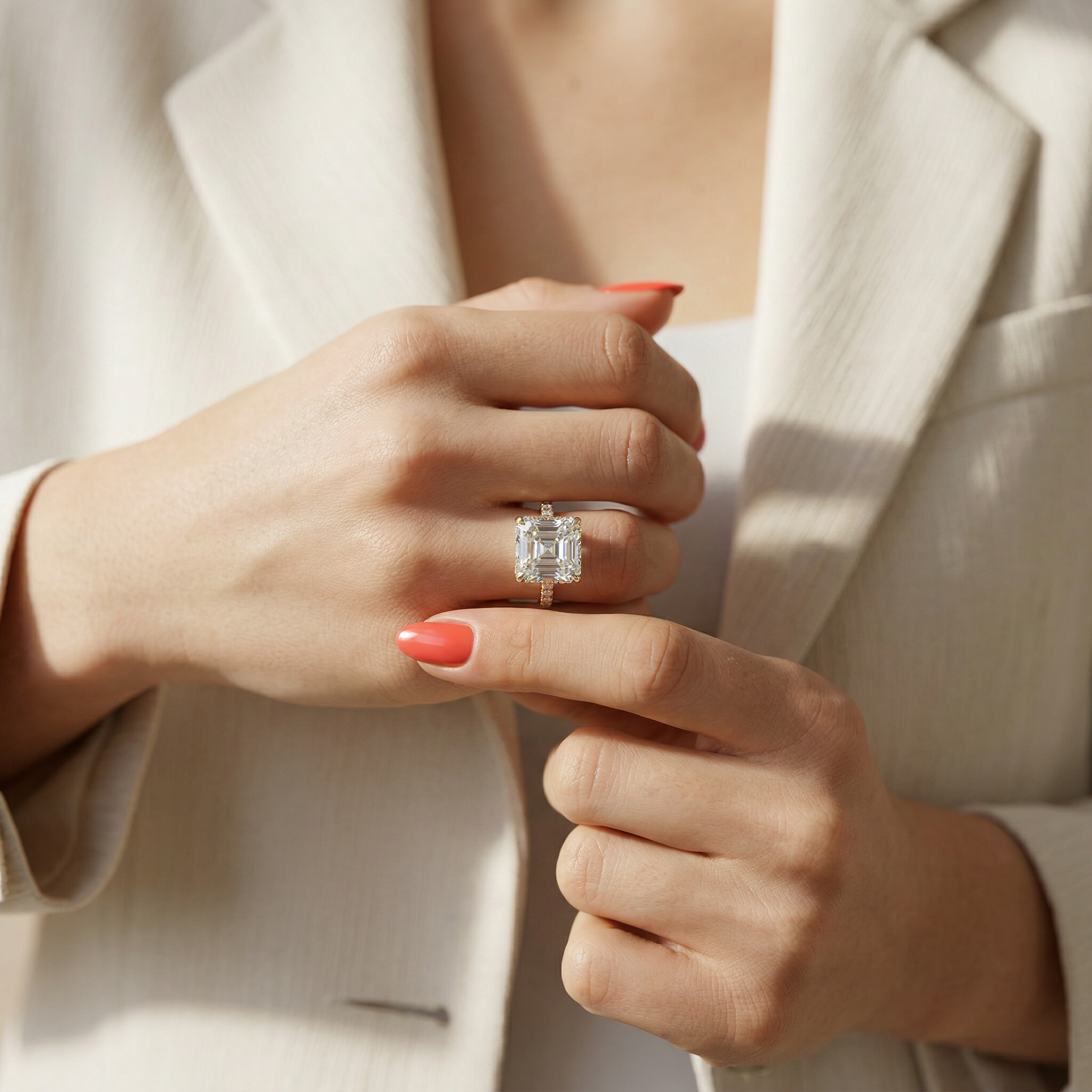 Lab-Grown E-VVS Asscher-Cut Diamond Halo Engagement Ring | 3.5 CT