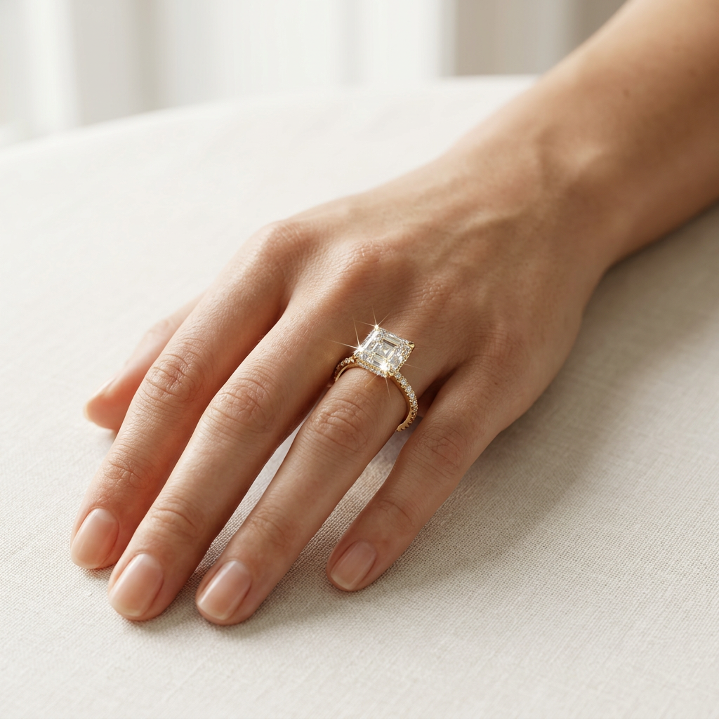 Lab-Grown E-VVS Asscher-Cut Diamond Halo Engagement Ring | 3.5 CT