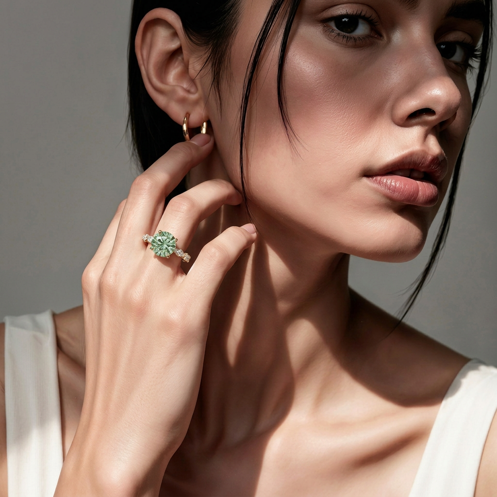 2 Carat Fancy Green Round Cut Hidden Halo Lab Grown Diamond Engagement Ring