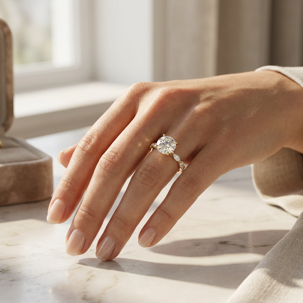 2 Carat E VVS Round Cut Hidden Halo Lab Grown Diamond Engagement Ring