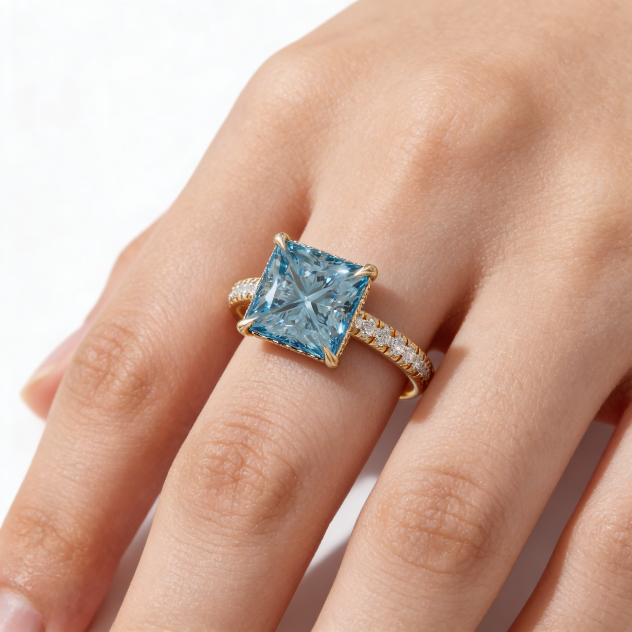 3 Carat Fancy Blue Princess Cut Hidden Halo Lab Grown Diamond Engagement Ring