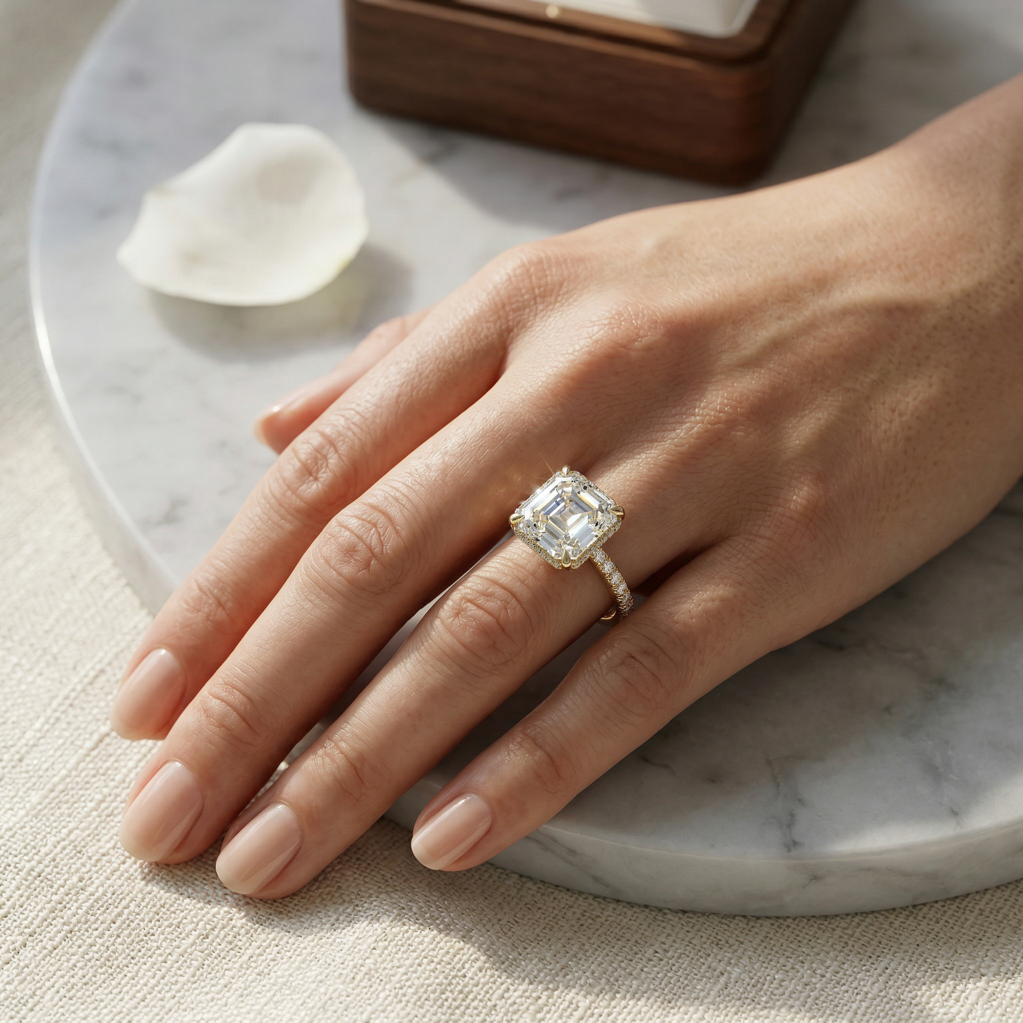 Lab-Grown E-VVS Asscher-Cut Diamond Halo Engagement Ring | 3.5 CT