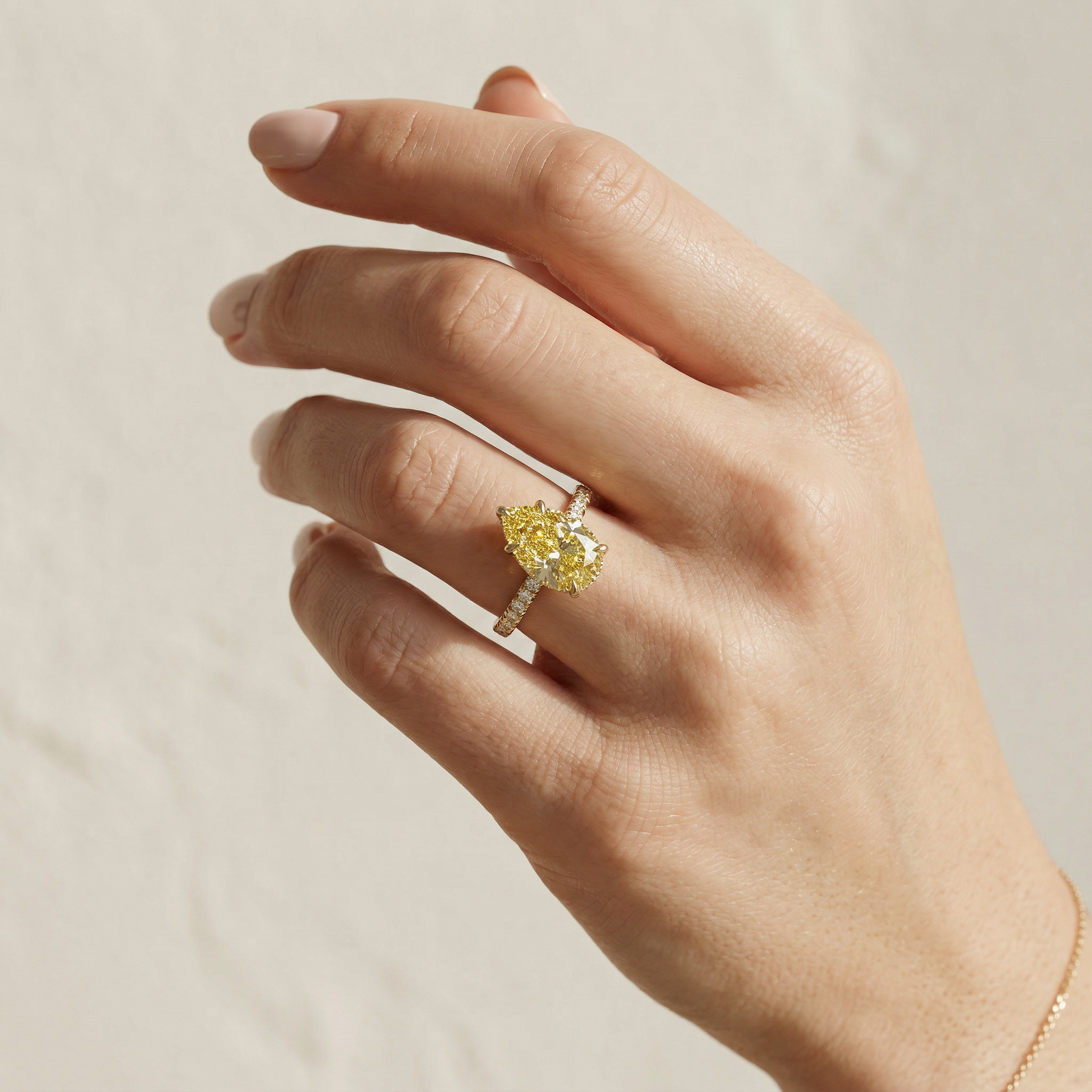 3 Carat Fancy Yellow Pear Cut Hidden Halo Lab Grown Diamond Engagement Ring