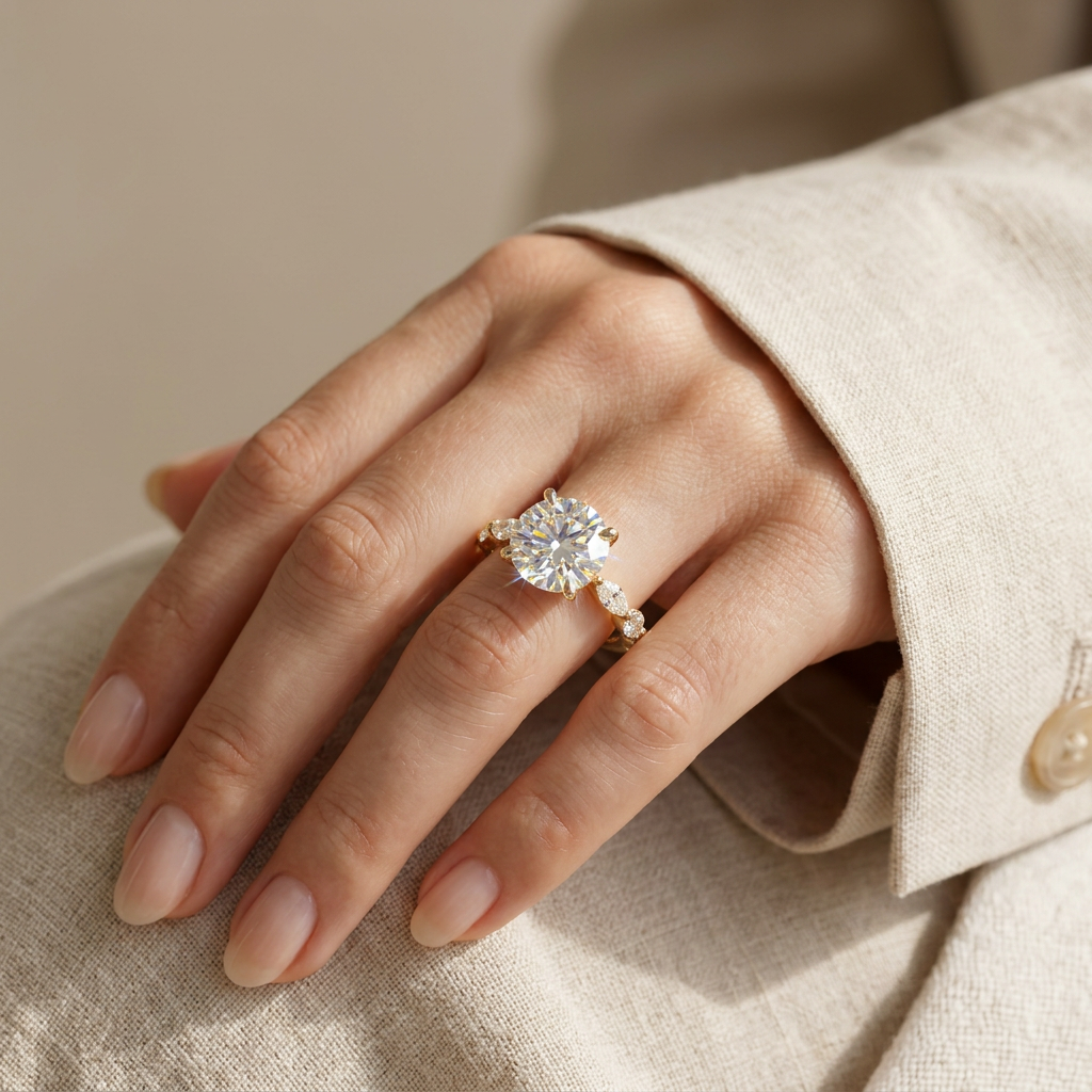 2 Carat E VVS Round Cut Hidden Halo Lab Grown Diamond Engagement Ring