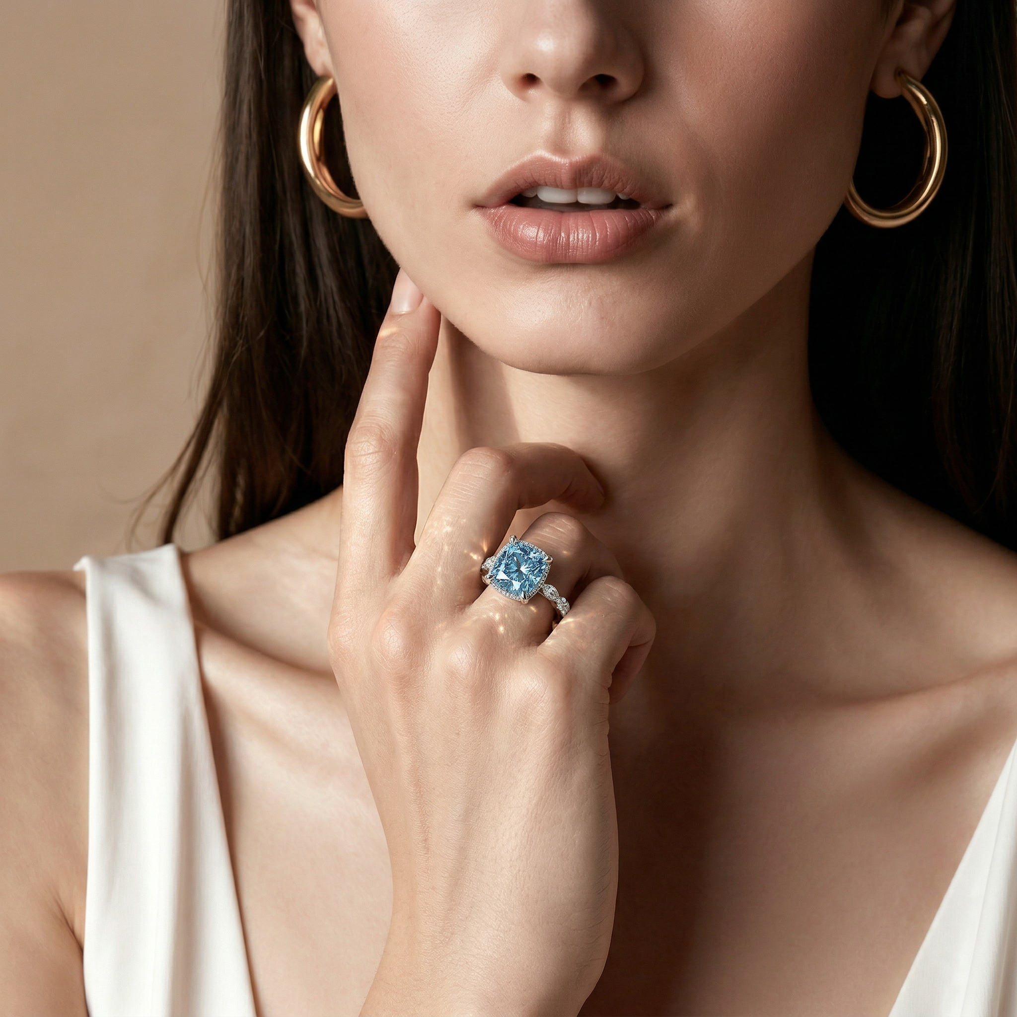 2 Carat Fancy Blue Cushion Cut Hidden Halo Lab Grown Diamond Engagement Ring