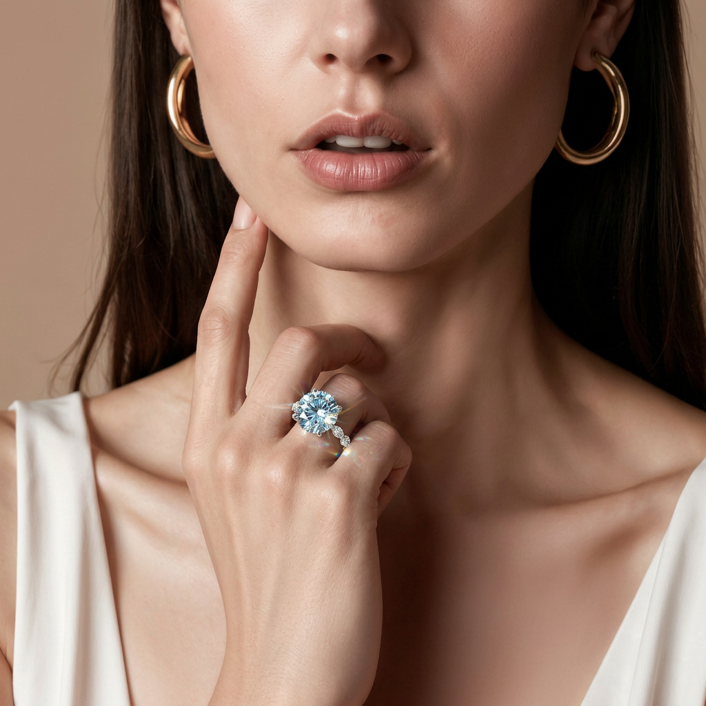 2 Carat Fancy Blue Round Cut Hidden Halo Lab Grown Diamond Engagement Ring