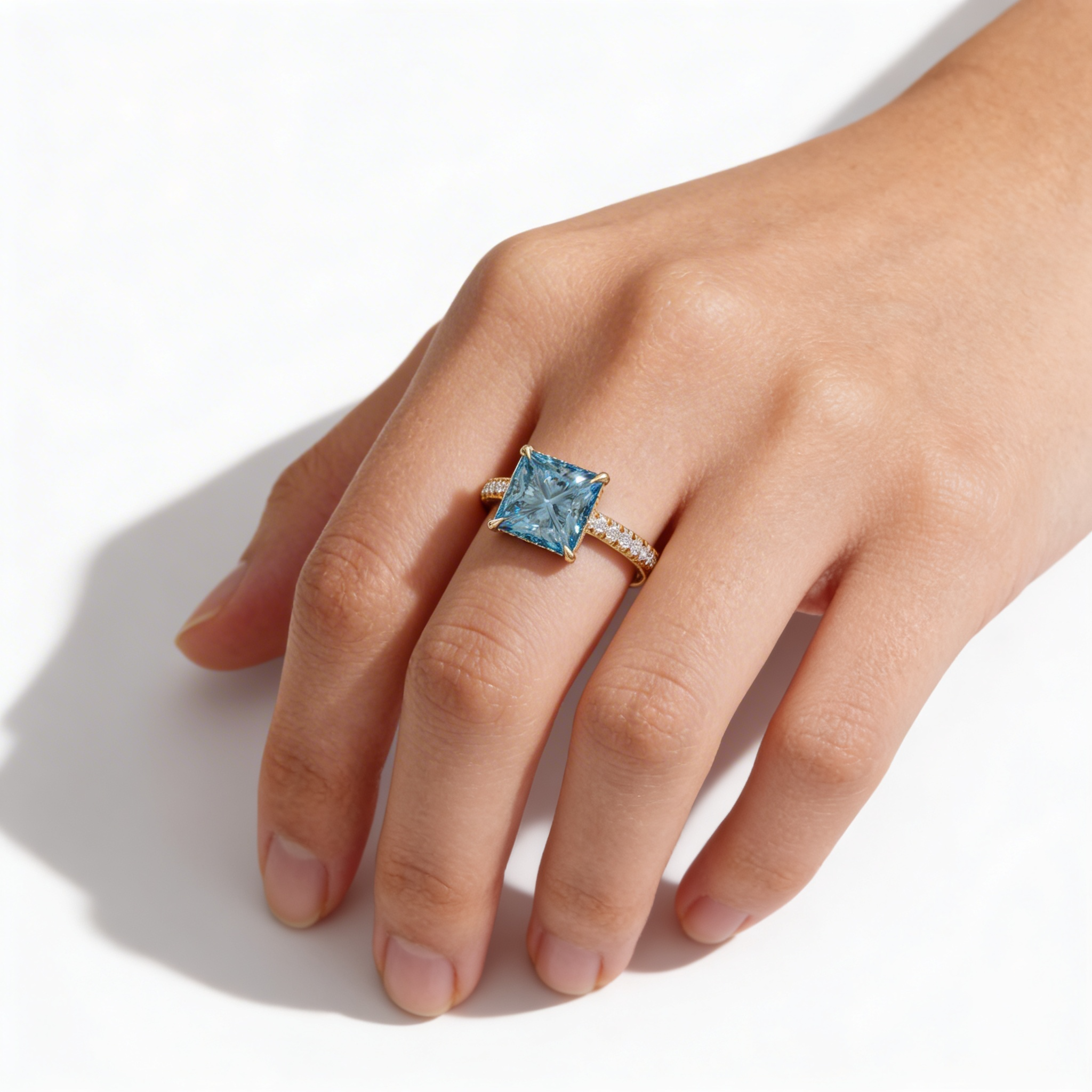3 Carat Fancy Blue Princess Cut Hidden Halo Lab Grown Diamond Engagement Ring
