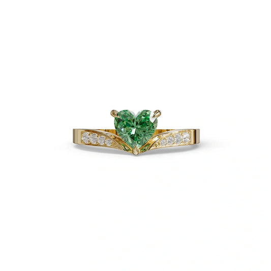 Green Heart Shape Lab Grown Diamond Engagement Ring - Moise - 2 Carat / 10K Solid Gold / Yellow Gold